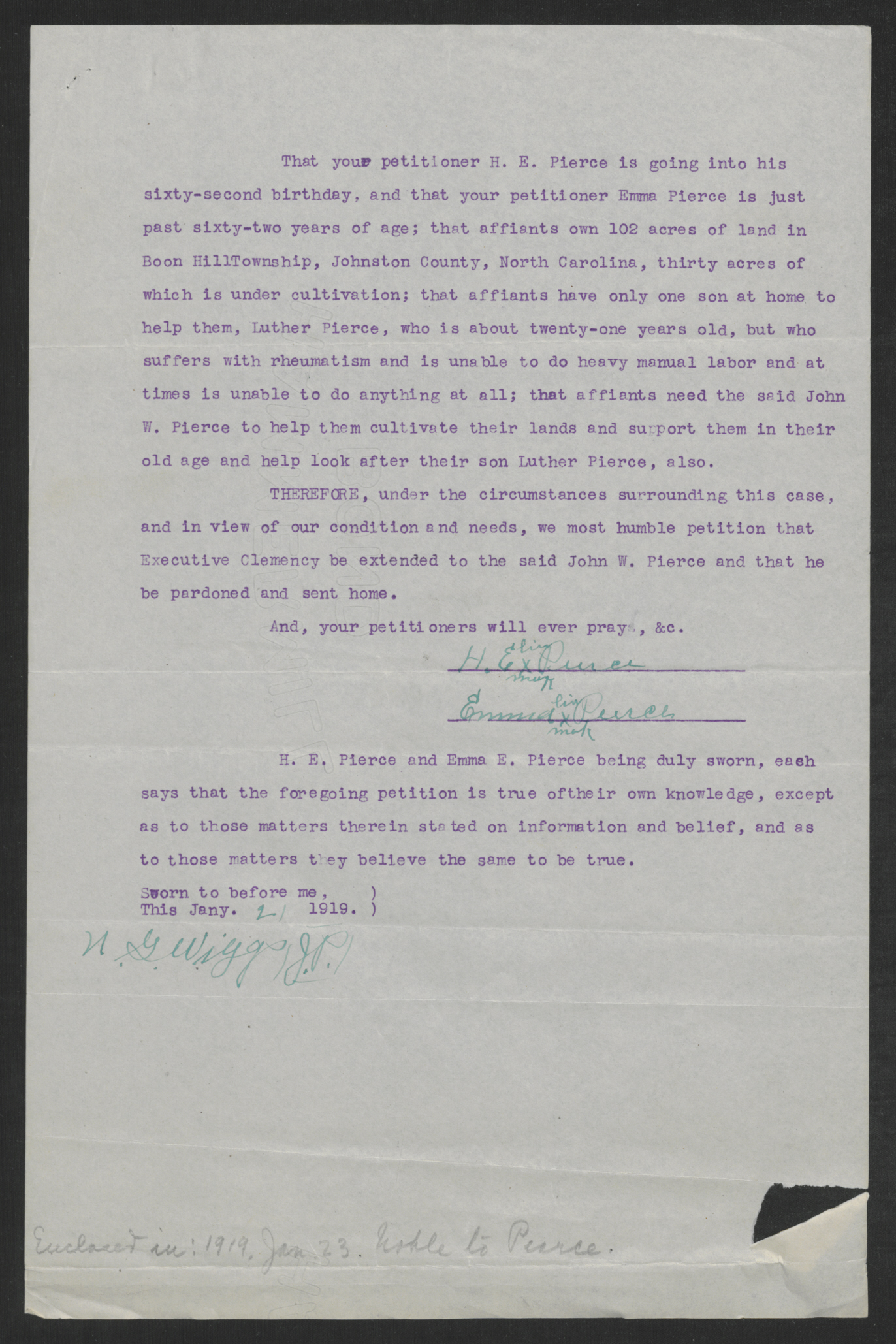 Affidavit of Hezekiah and Emma Pearce, January 21, 1919, page 2