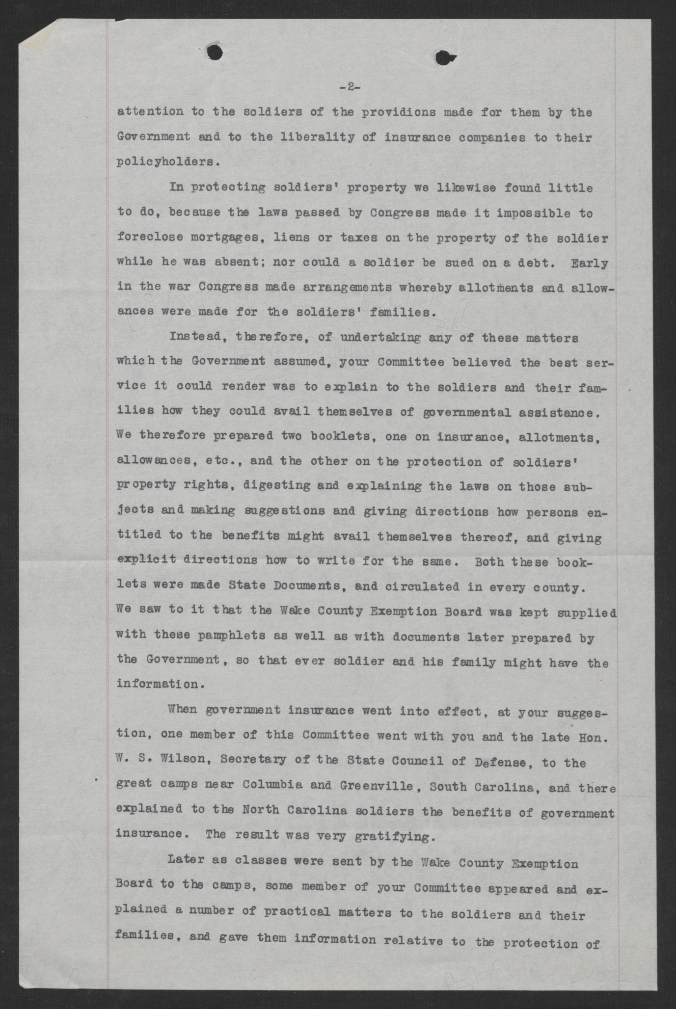 Letter from the Soldiers' Business Aid Committee of Wake County to Thomas W. Bickett, May 20, 1920, page 2