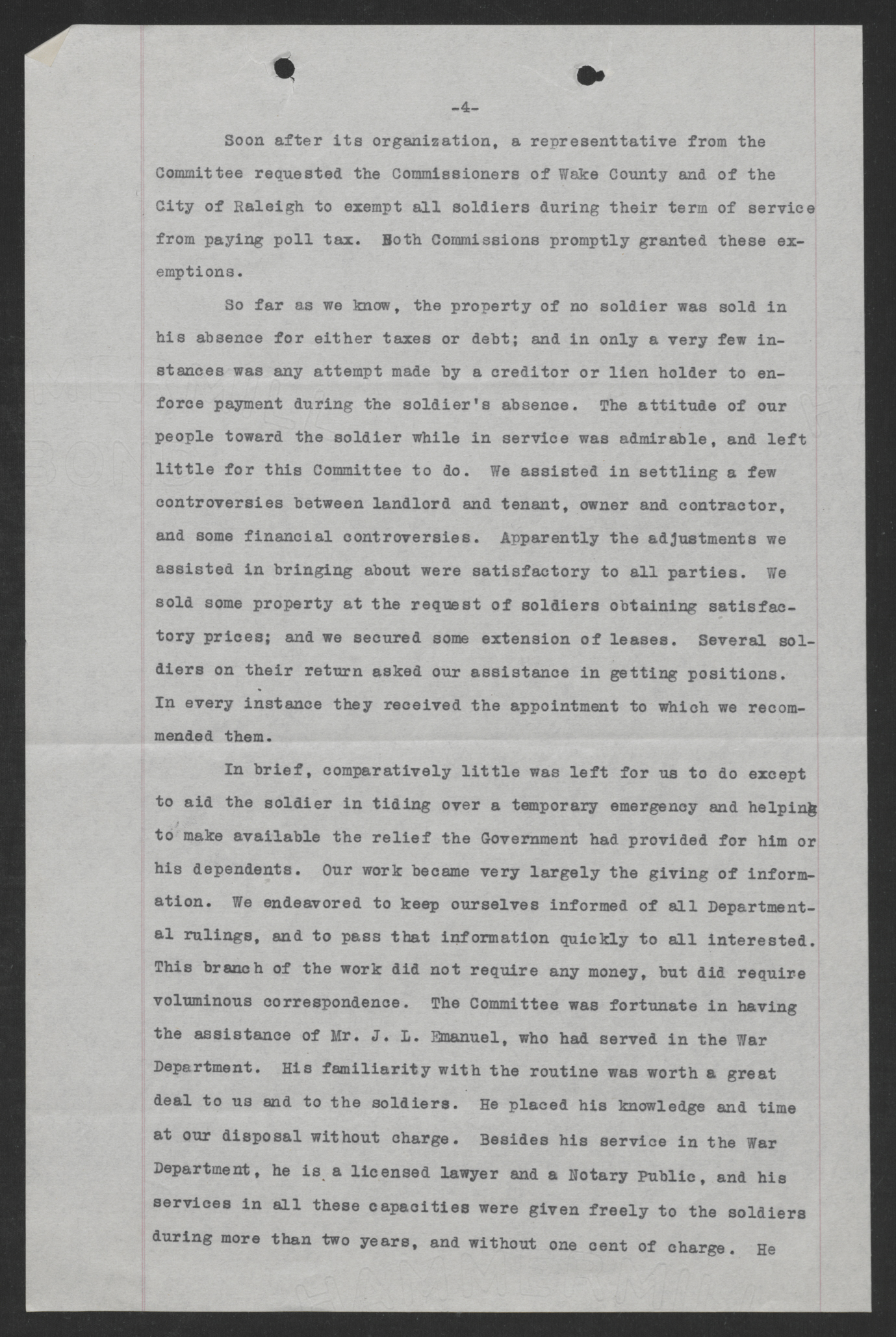Letter from the Soldiers' Business Aid Committee of Wake County to Thomas W. Bickett, May 20, 1920, page 4