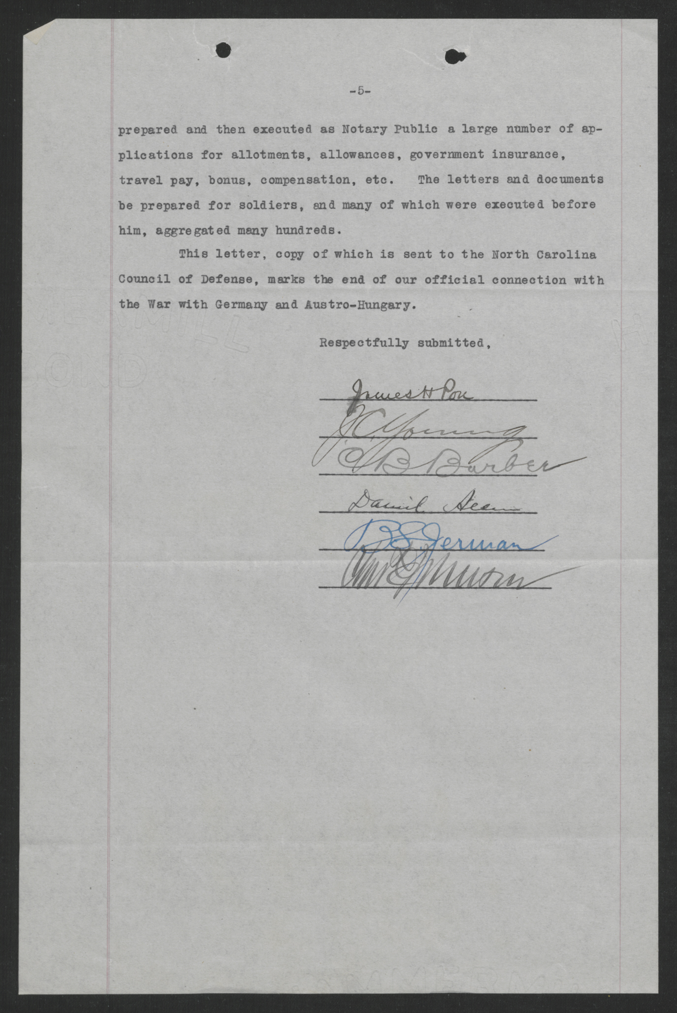 Letter from the Soldiers' Business Aid Committee of Wake County to Thomas W. Bickett, May 20, 1920, page 5