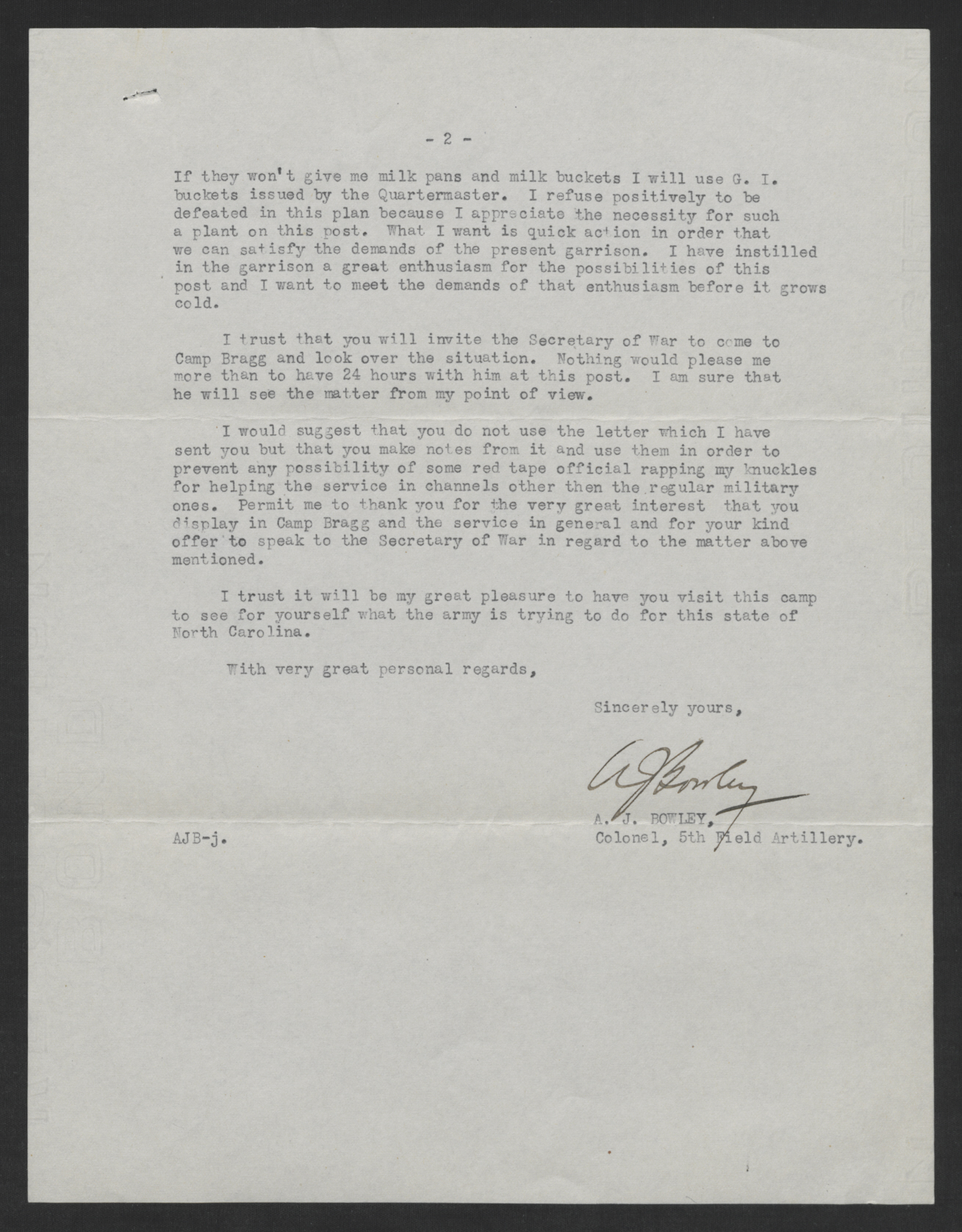 Letter from Albert J. Bowley to Thomas W. Bickett, November 27, 1920, page 2