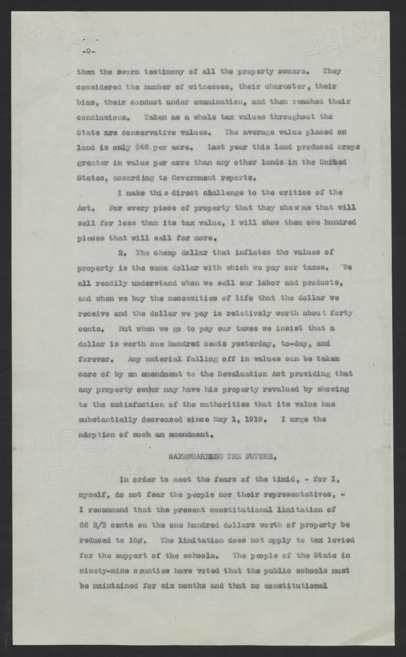 First Message of Governor Bickett to the Special Session of the General Assembly, August 10, 1920, page 9