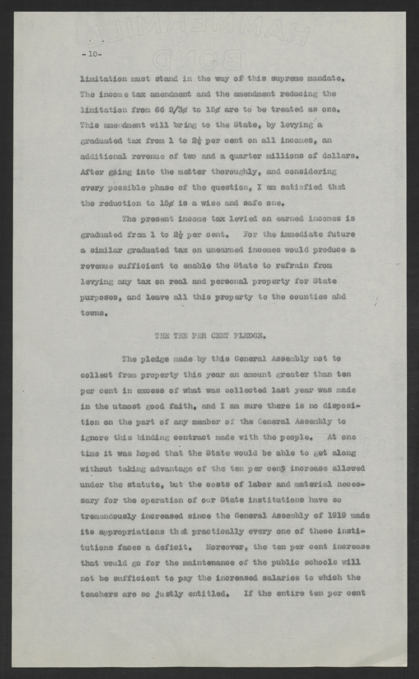 First Message of Governor Bickett to the Special Session of the General Assembly, August 10, 1920, page 10