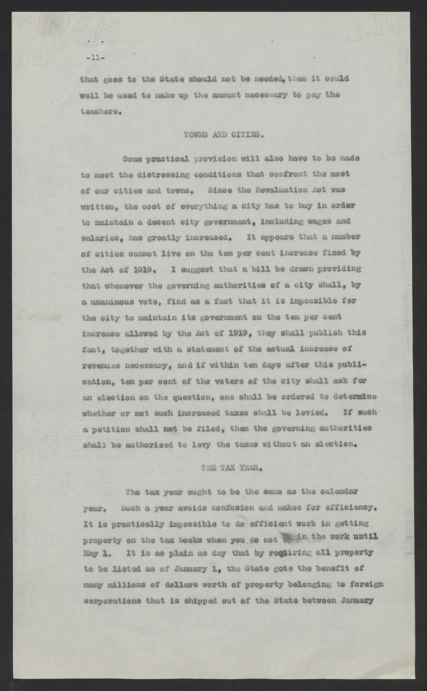 First Message of Governor Bickett to the Special Session of the General Assembly, August 10, 1920, page 11