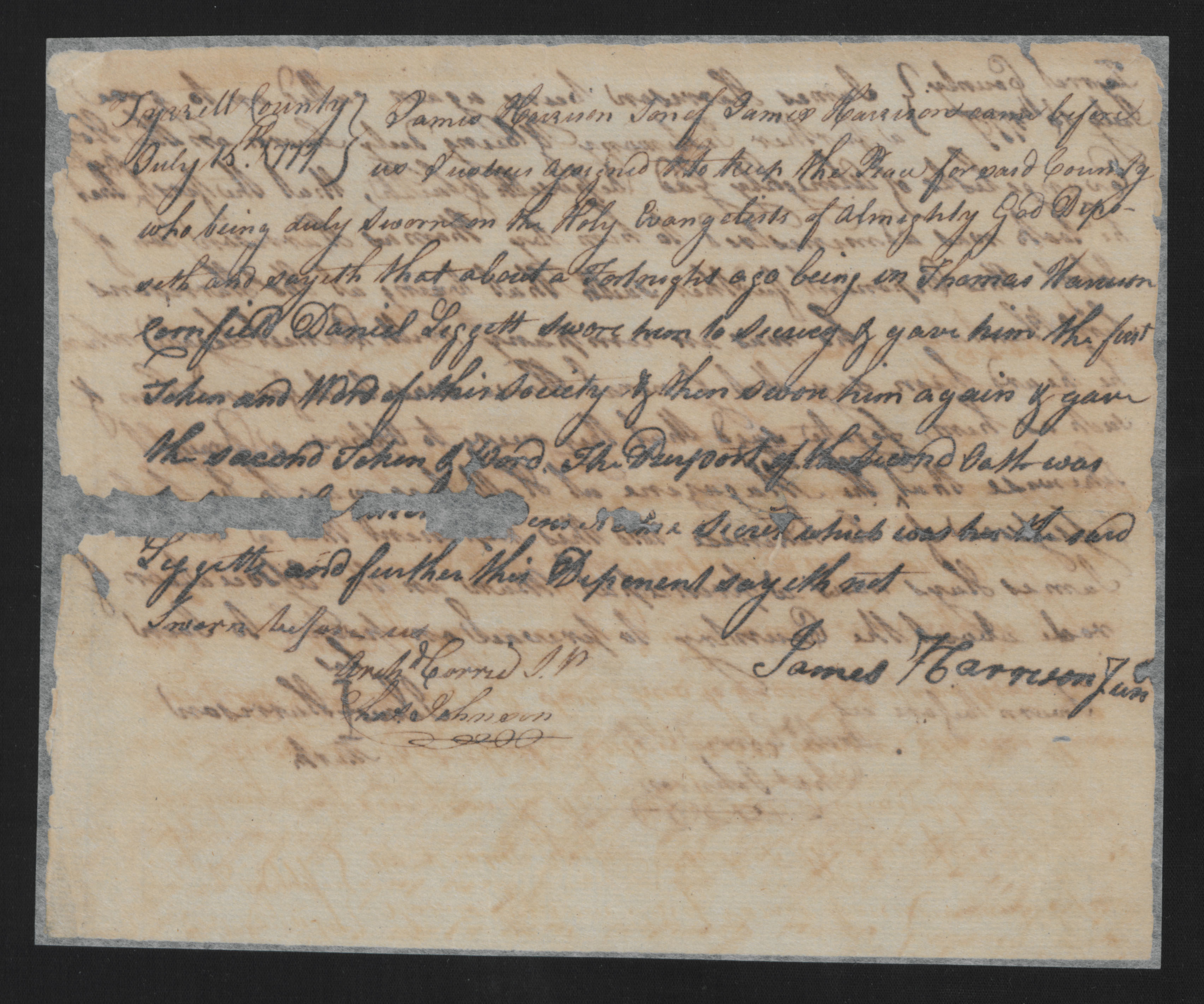 Deposition of James Harrison Jr., 15 July 1777