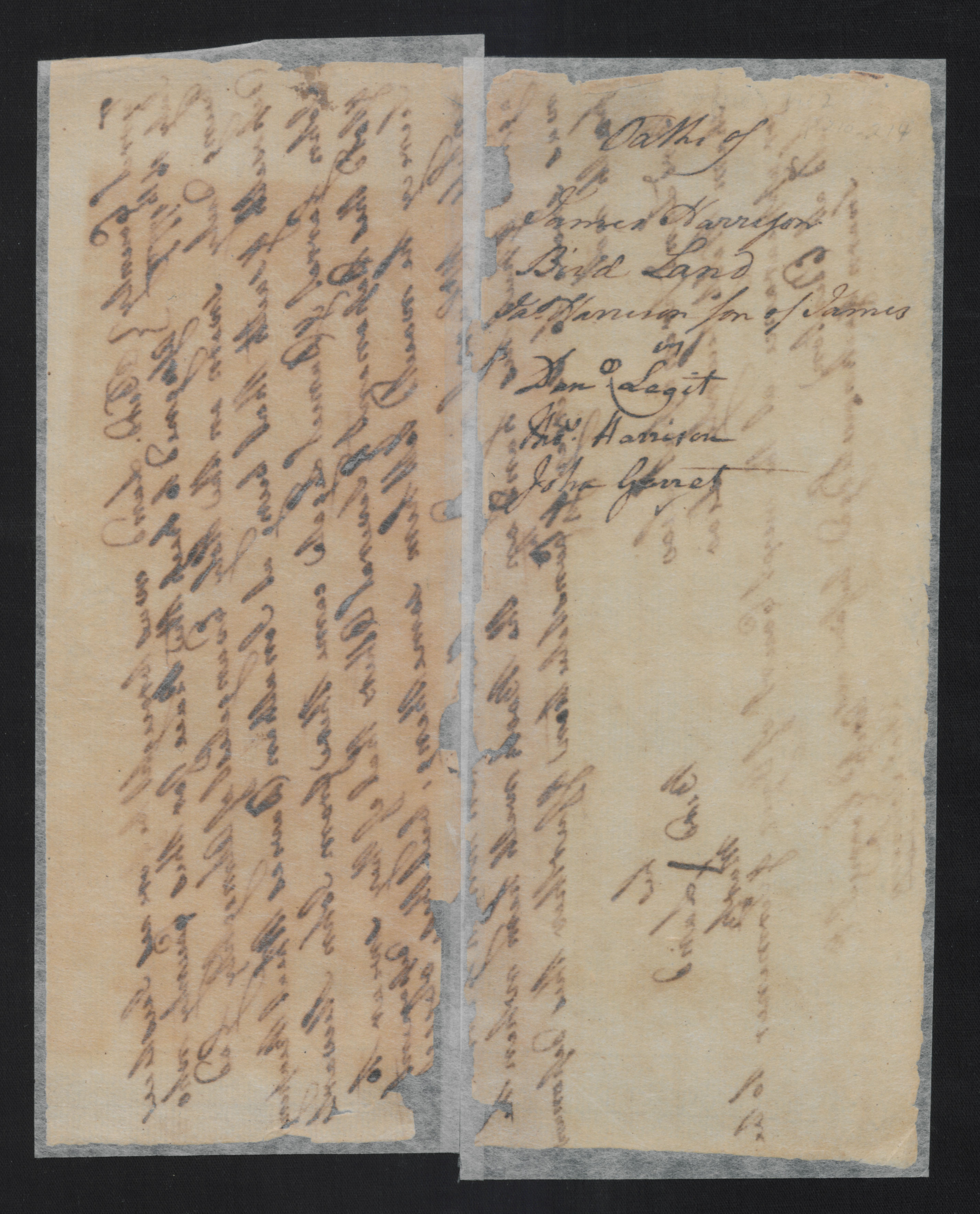 Reverse of Deposition of Bird Land, dated 16 July 1777