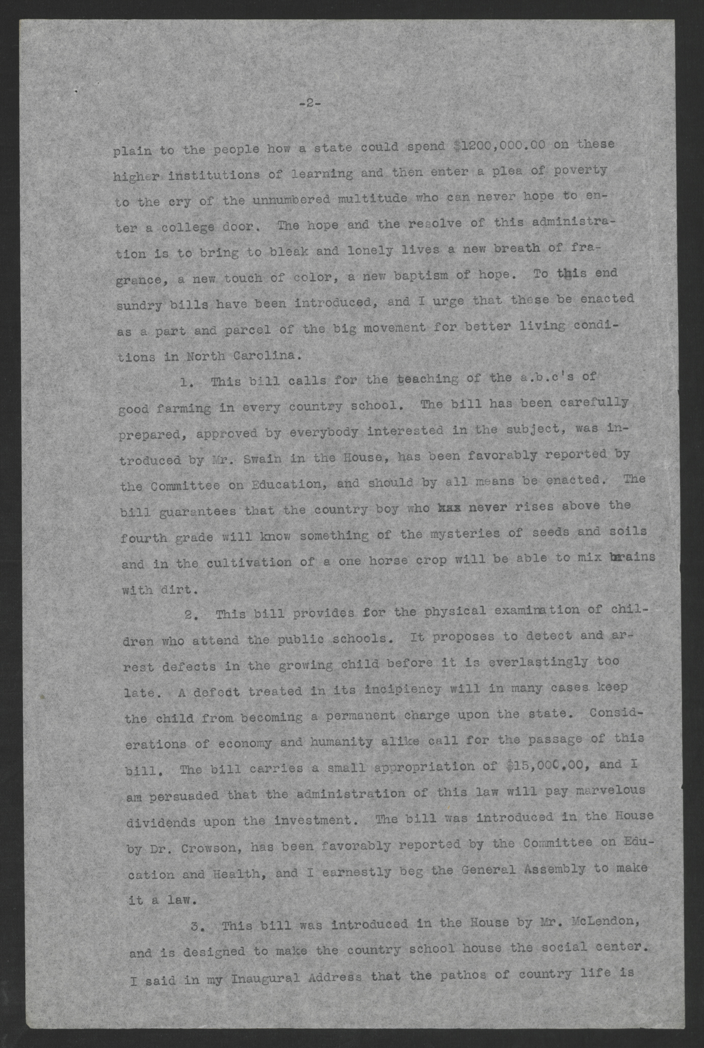 Governor Thomas W. Bickett's Message to the General Assembly, March 1, 1917, page 2