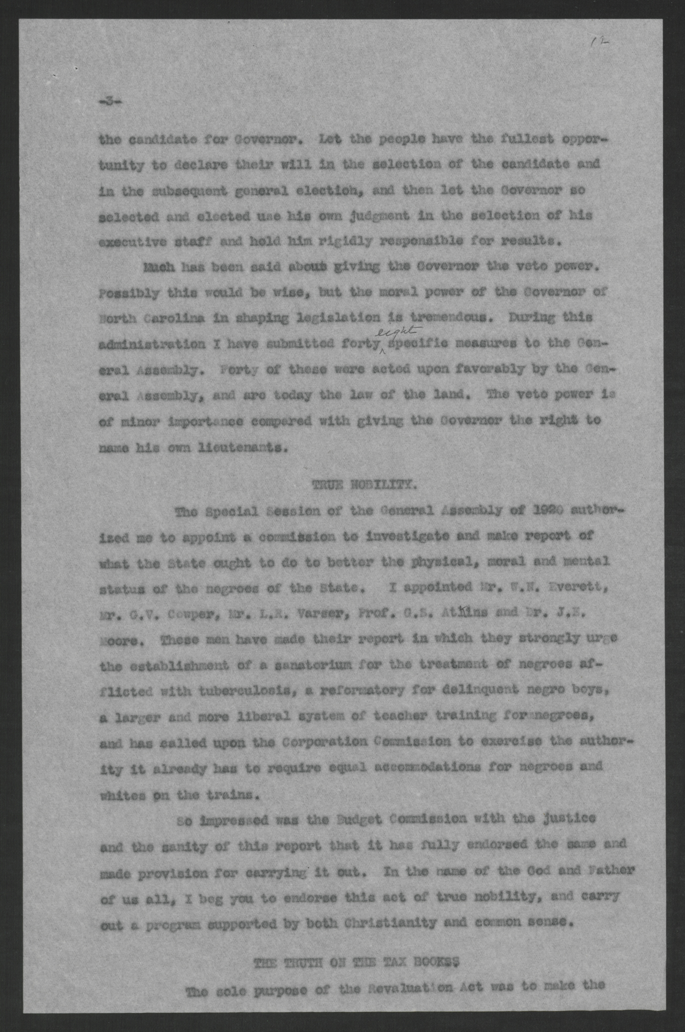 Final Message of Gov. Thomas W. Bickett to the General Assembly of 1921, January 7, 1921, page 3
