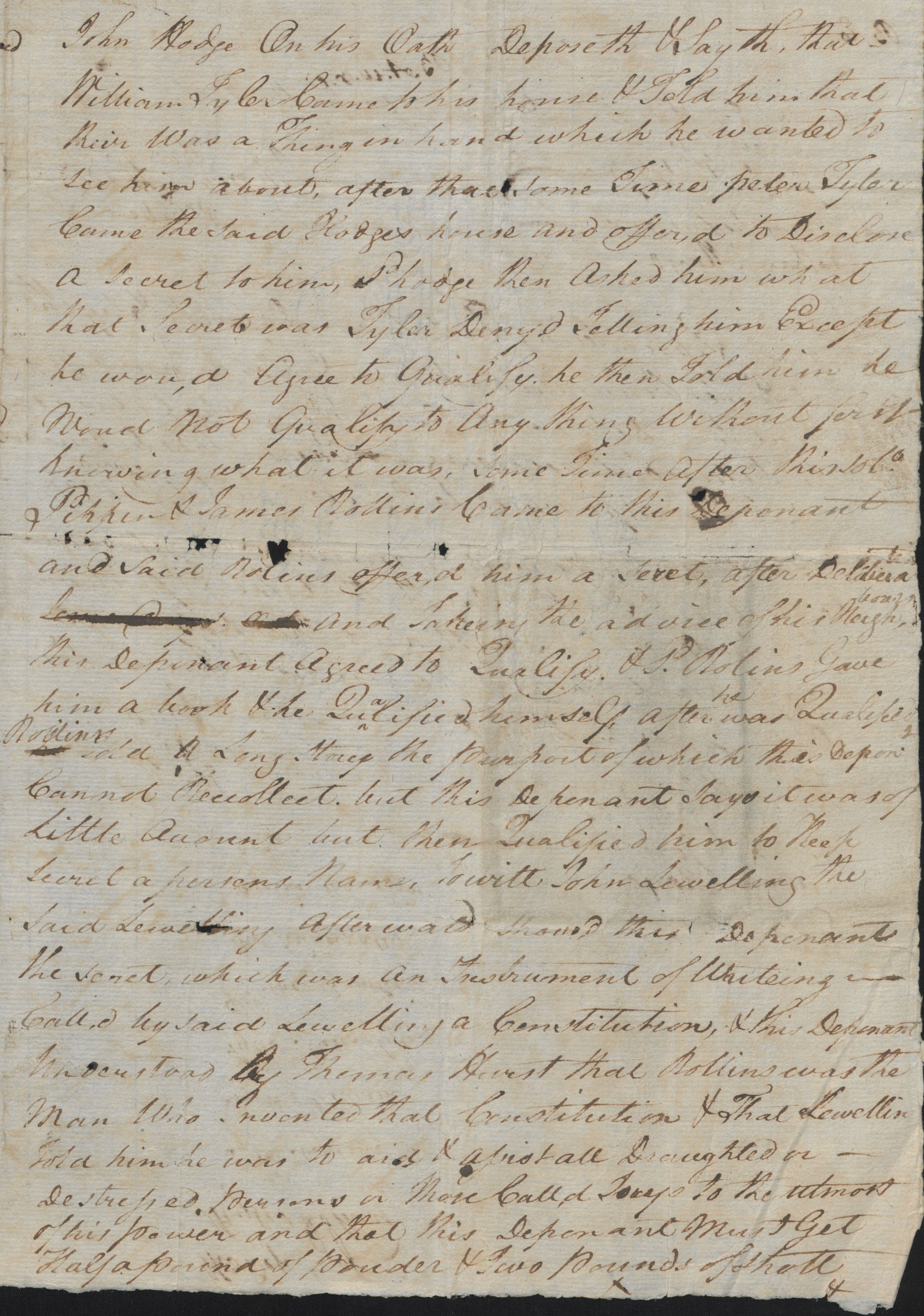 Deposition of John Hodge, 4 July 1777, page 1