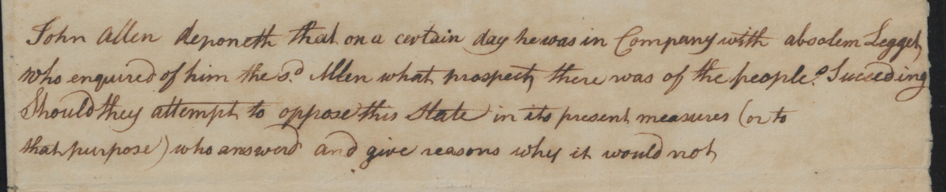 Deposition of John Allen, c1 July 1777