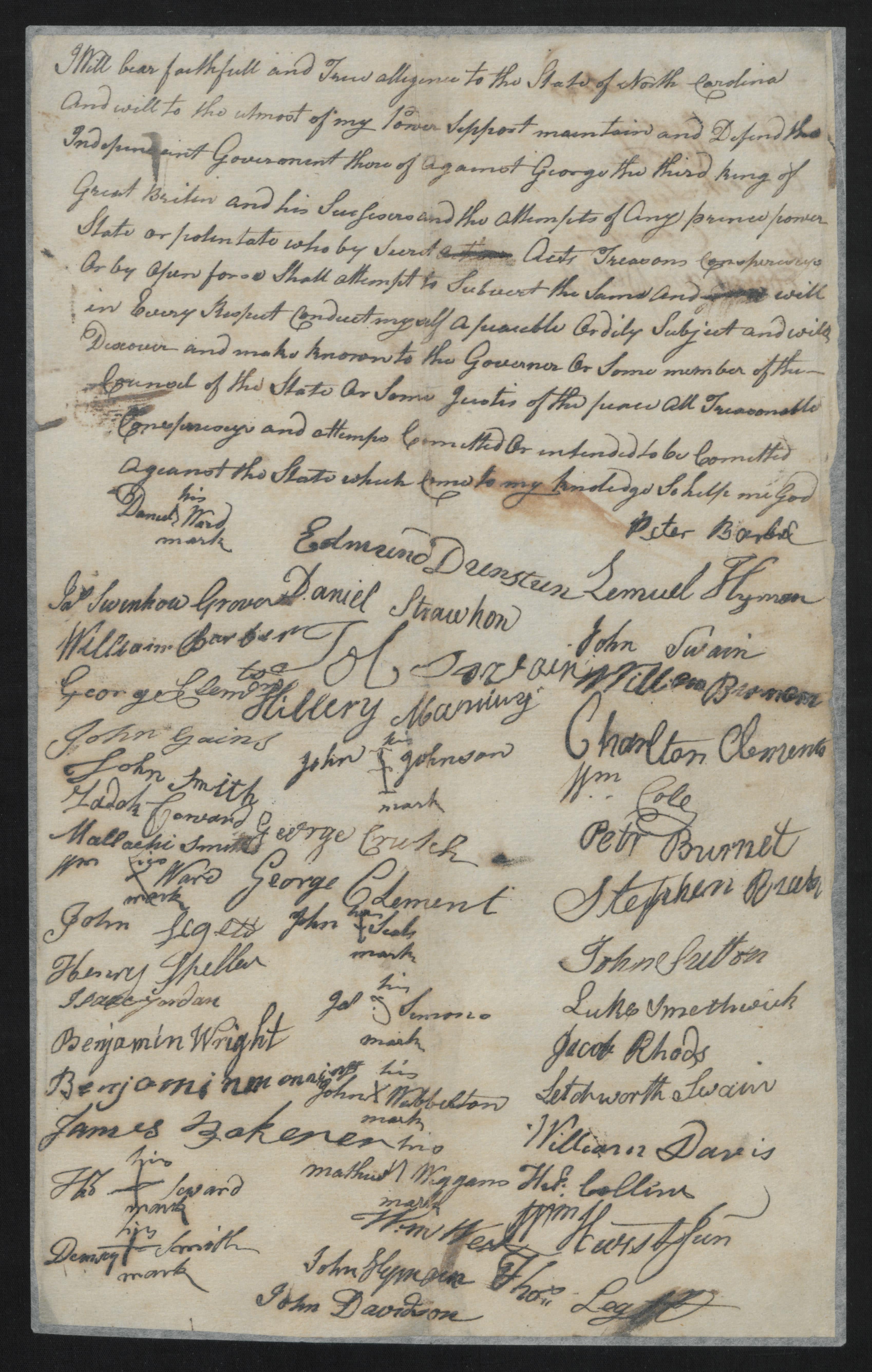List of People Swearing the Oath of Allegiance to the State of North Carolina in Bertie County, circa 1778, page 1