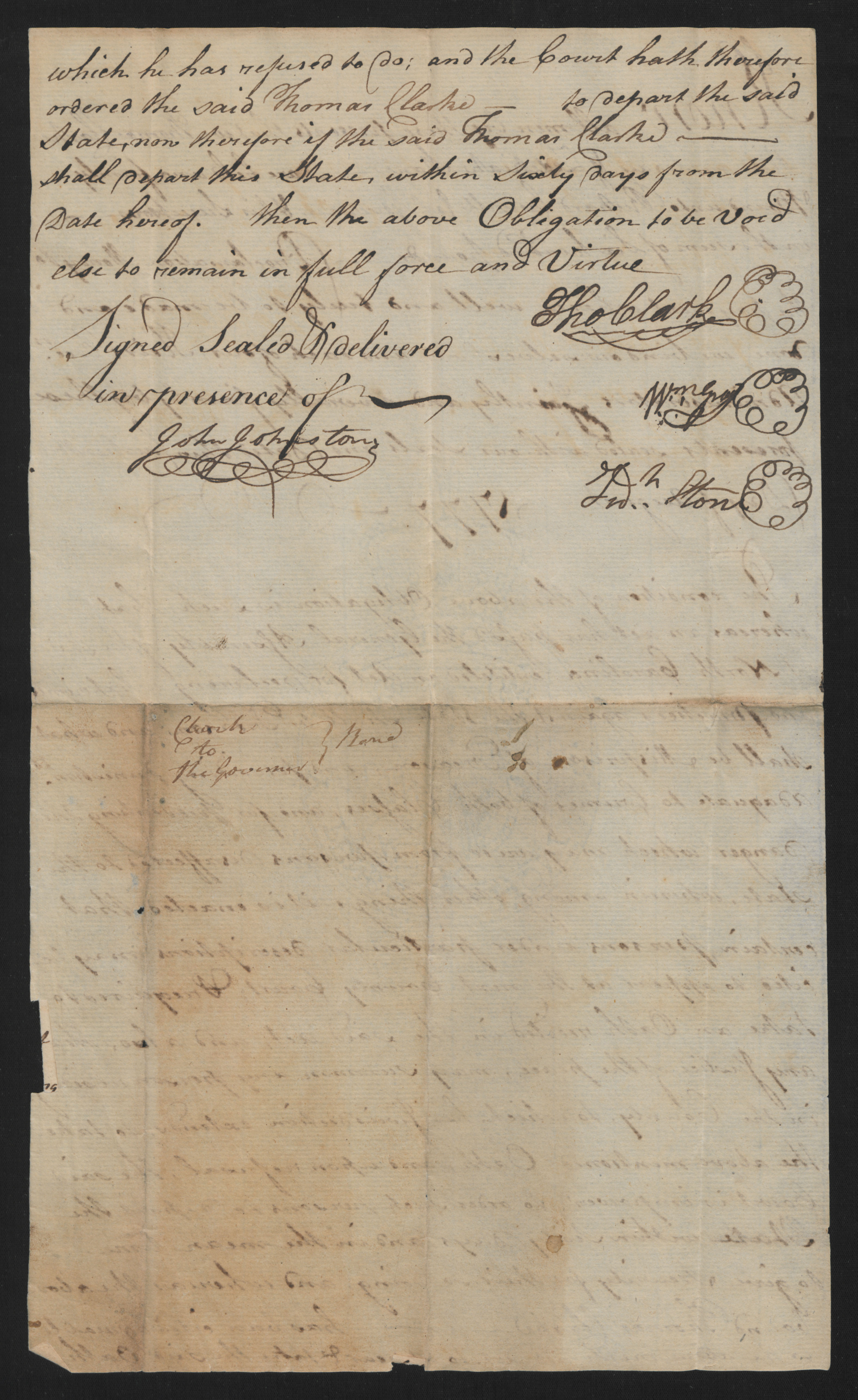Bond from the Bertie County Court for Thomas Clarke, 14 August 1777, page 2