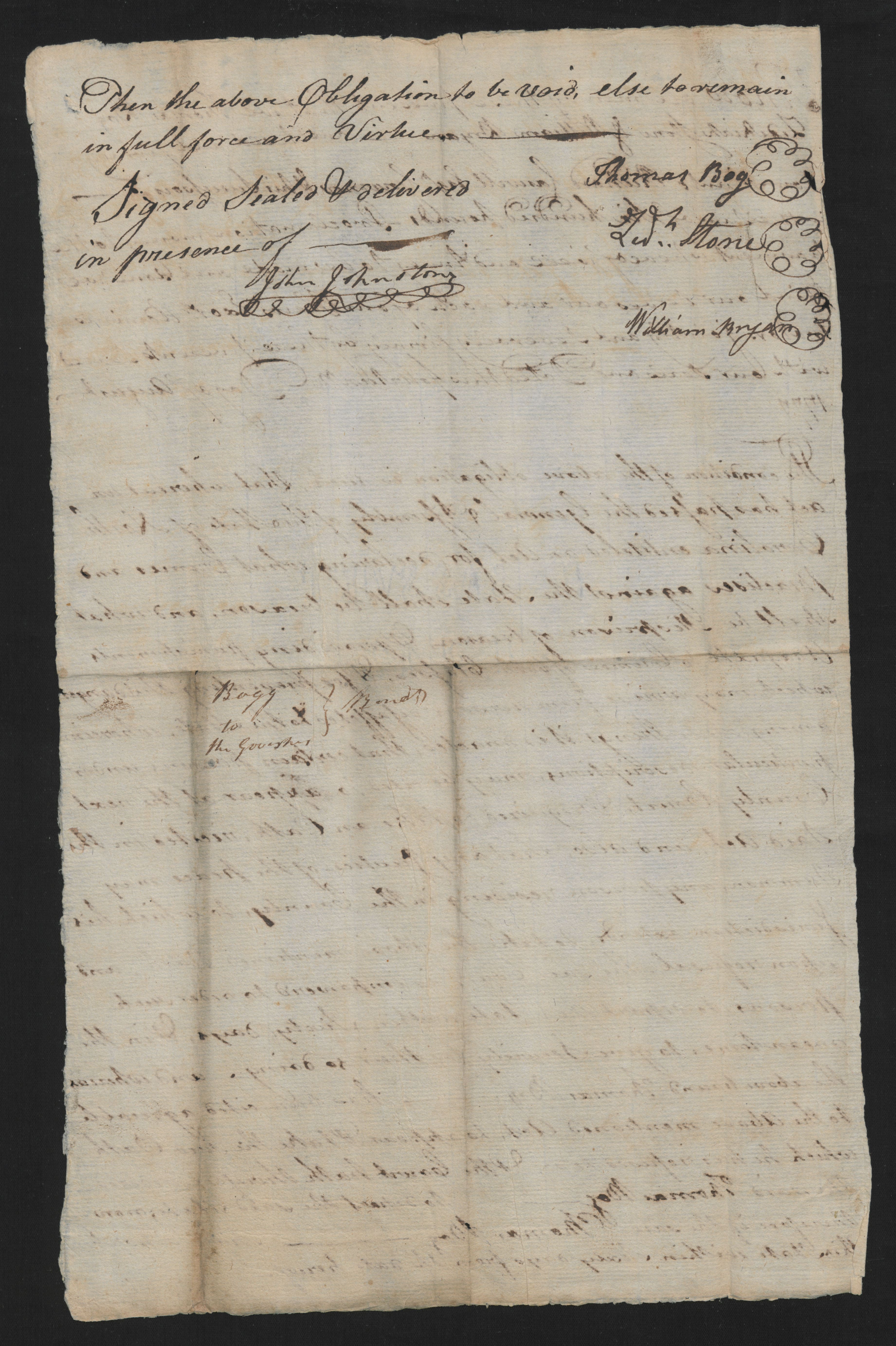 Bond from the Bertie County Court for Thomas Bog to leave North Carolina, 14 August 1777, page 2