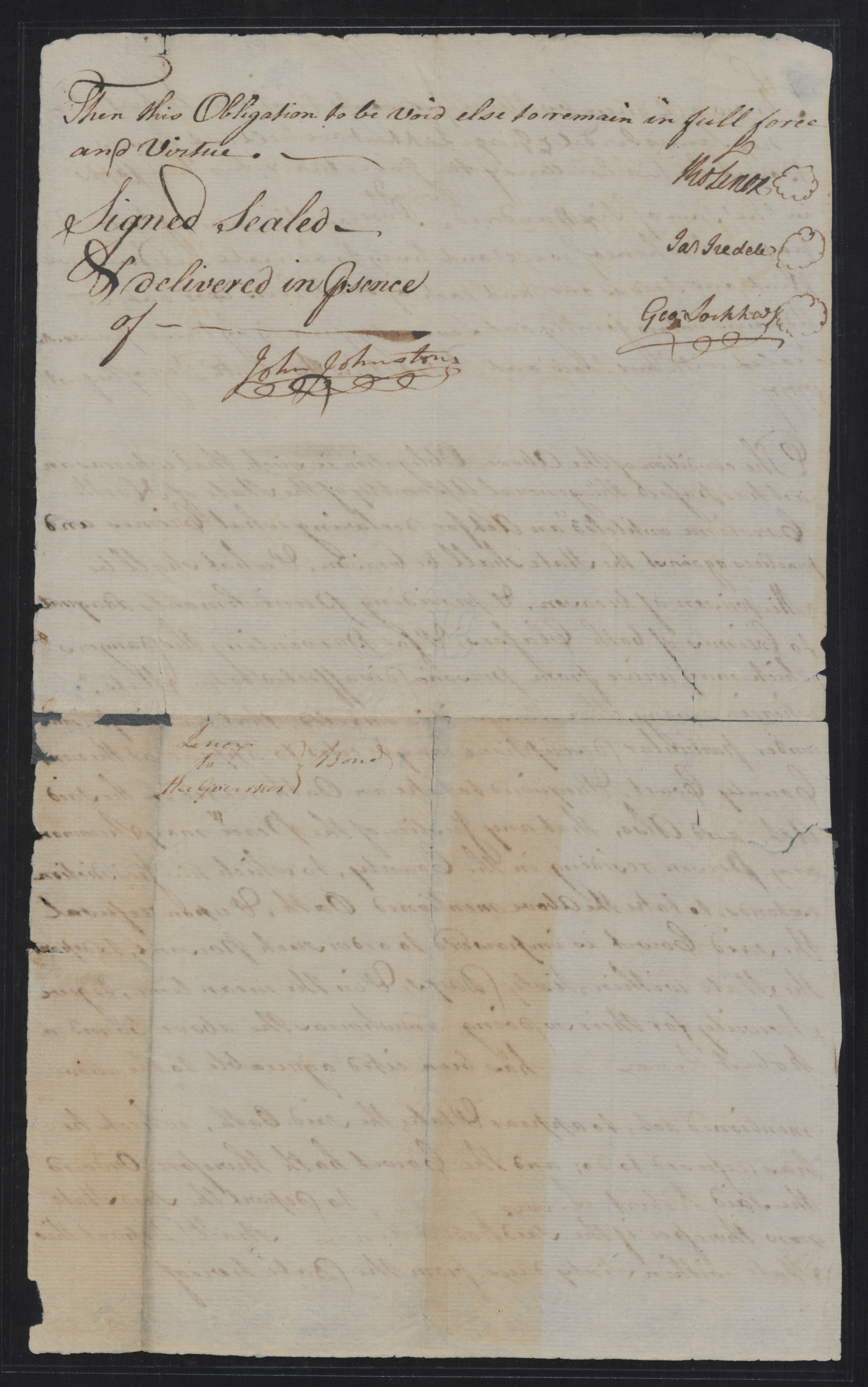 Bond from the Bertie County Court for Robert Lenox to leave North Carolina, 14 August 1777, page 2