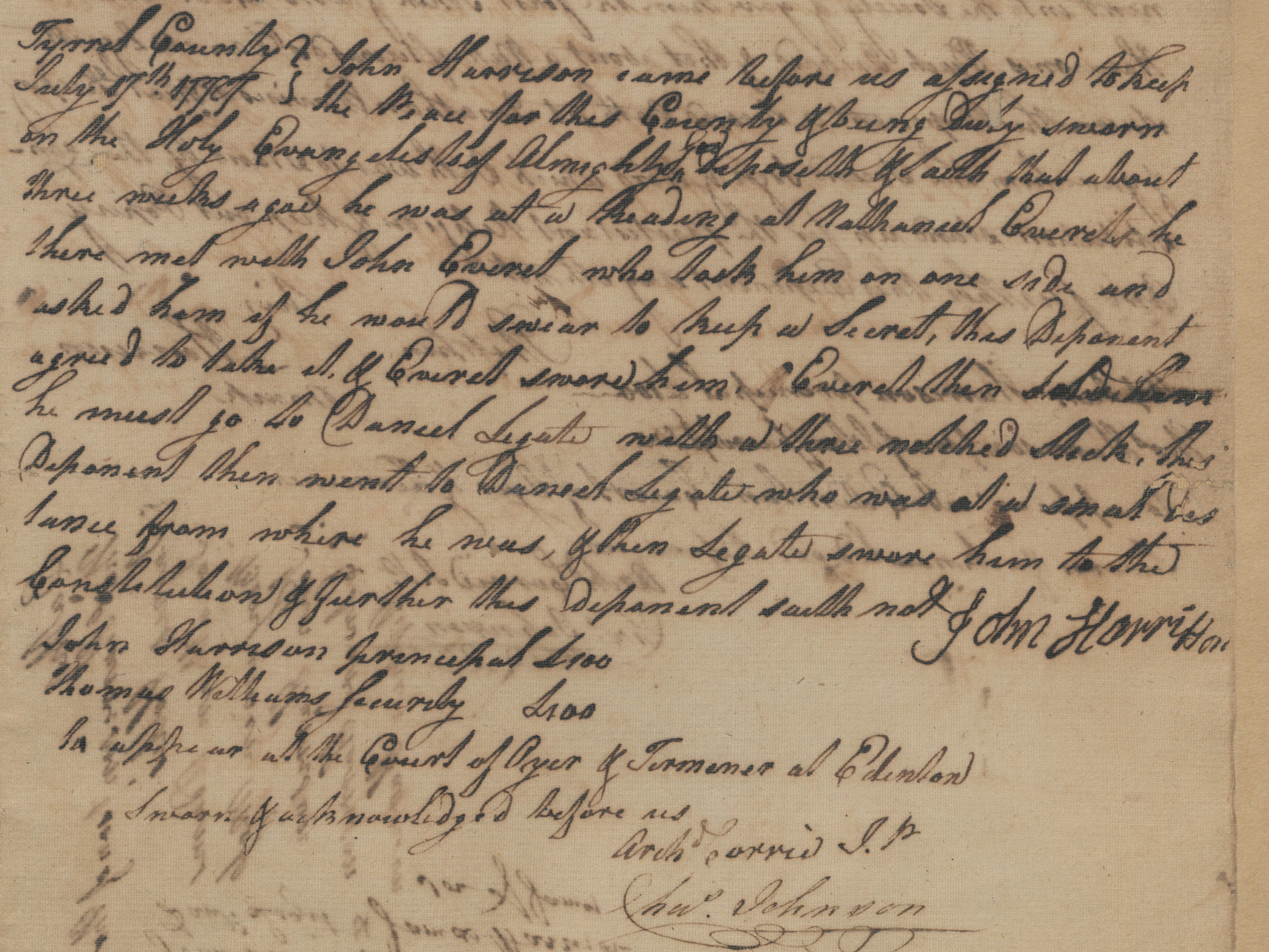 Deposition of John Harrison, 17 July 1777, page 1