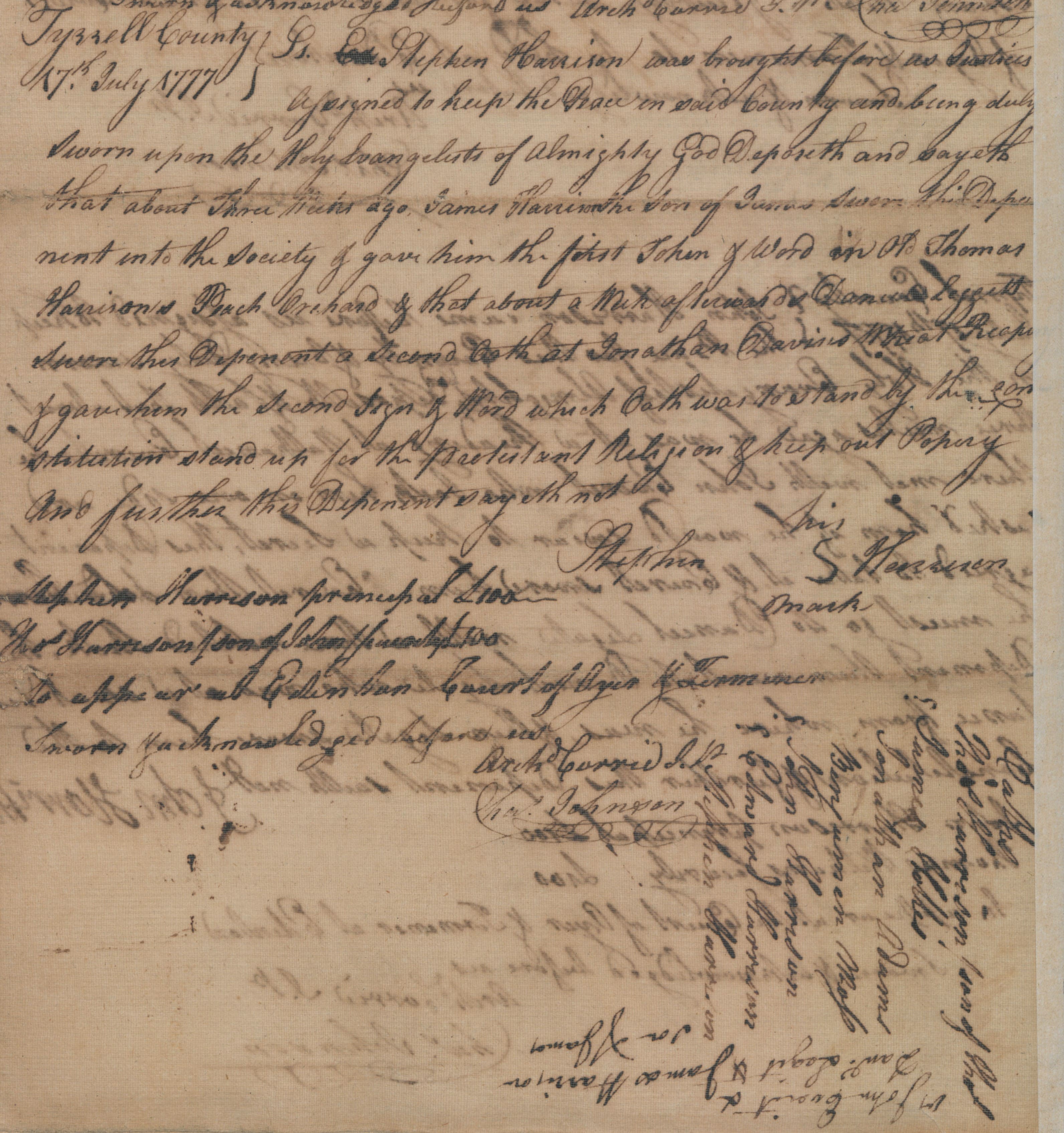Deposition of Stephen Harrison, 17 July 1777, page 1