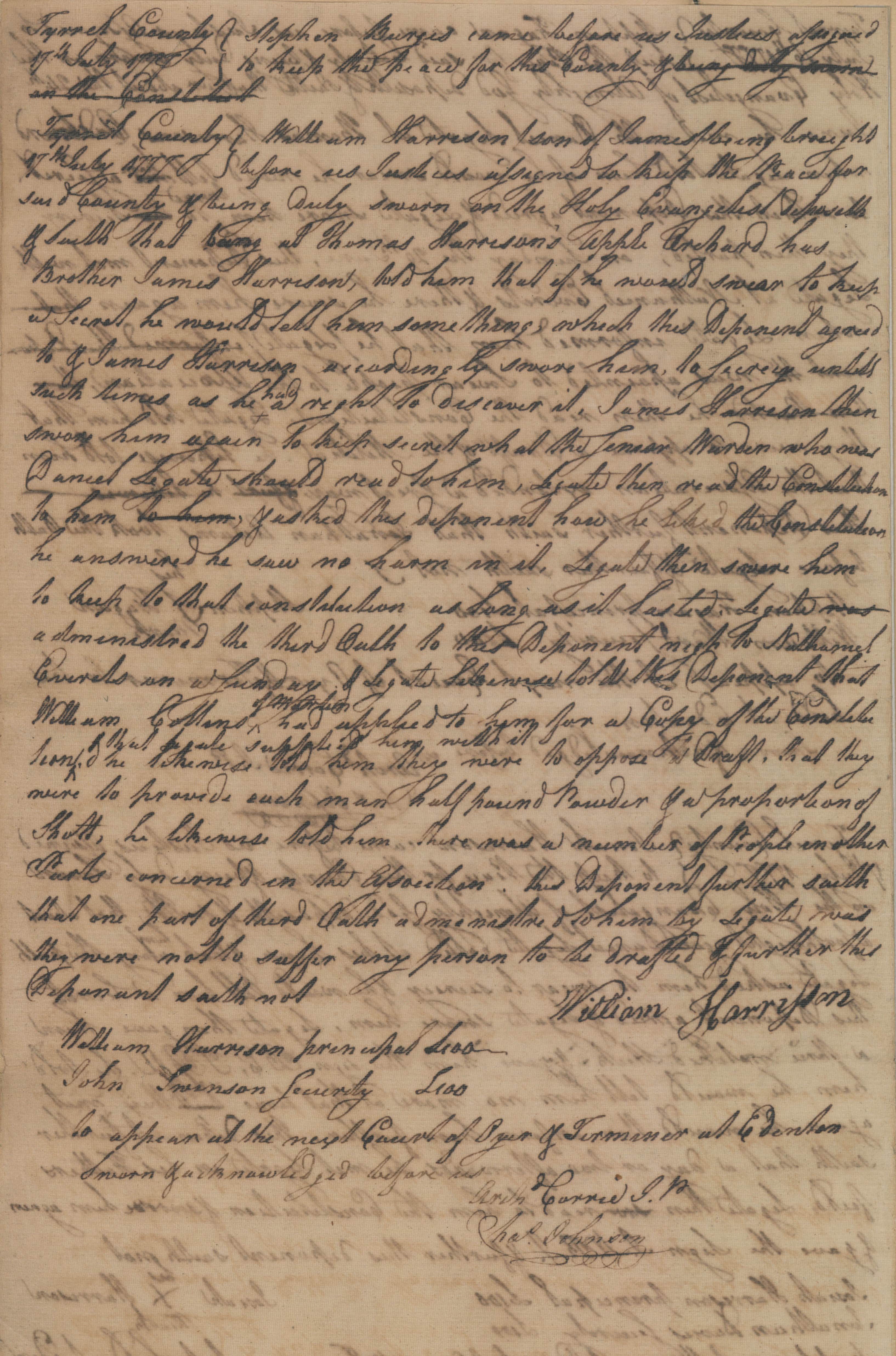Deposition of William Harrison, 17 July 1777