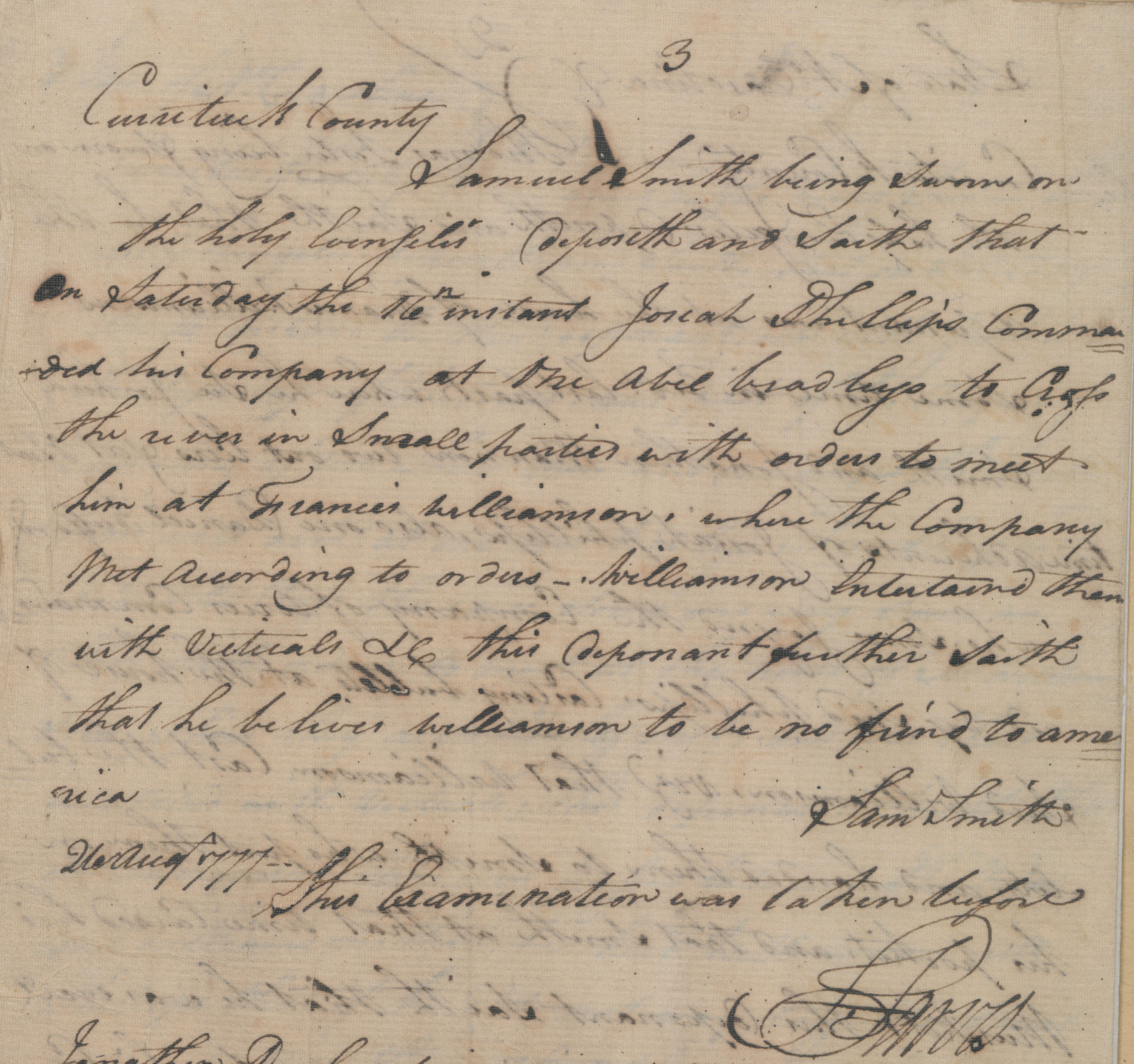 Deposition of Samuel Smith, 26 August 1777