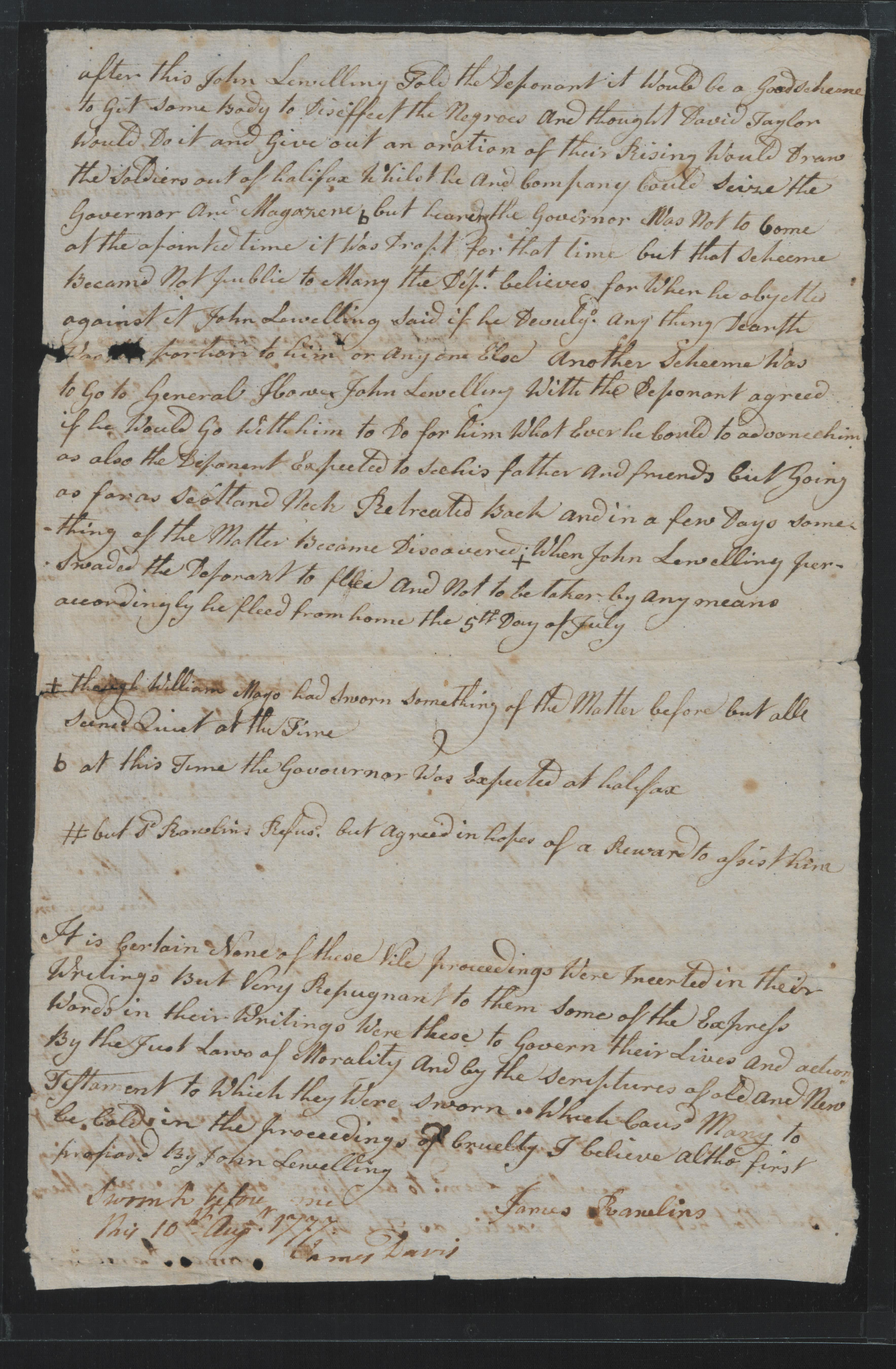 Deposition of James Rawlings, 10 August 1777, page 2