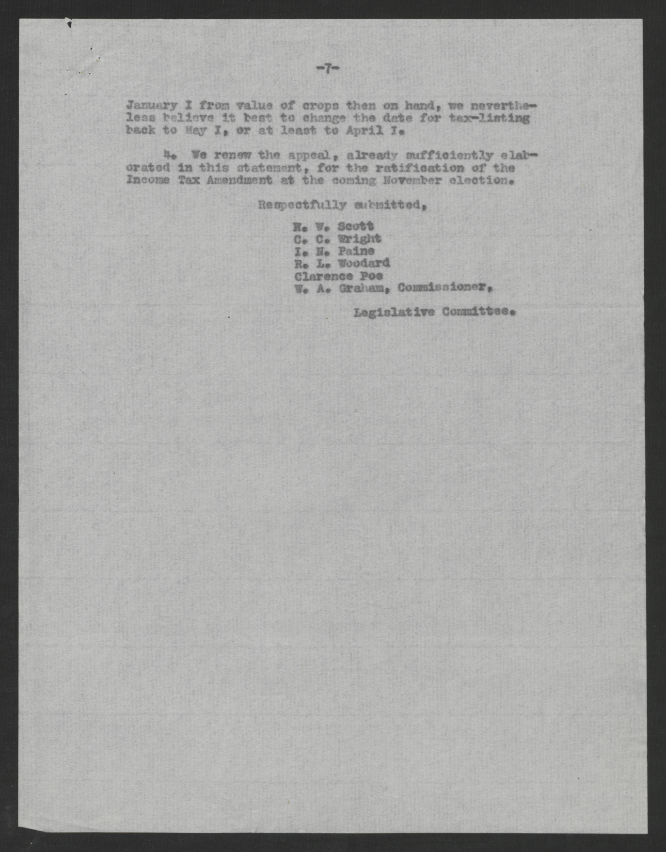 Report of the Legislative Committee of the North Carolina State Board of Agriculture, August 18, 1920, page 7