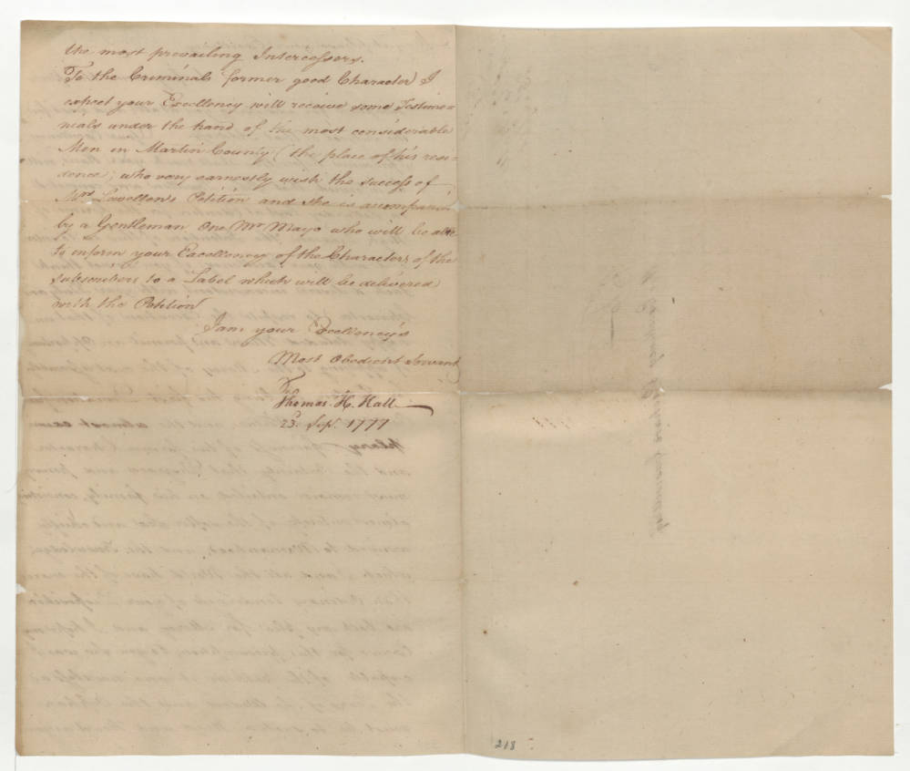 Petition from Thomas H. Hall to Richard Caswell, 23 September 1777, page 2
