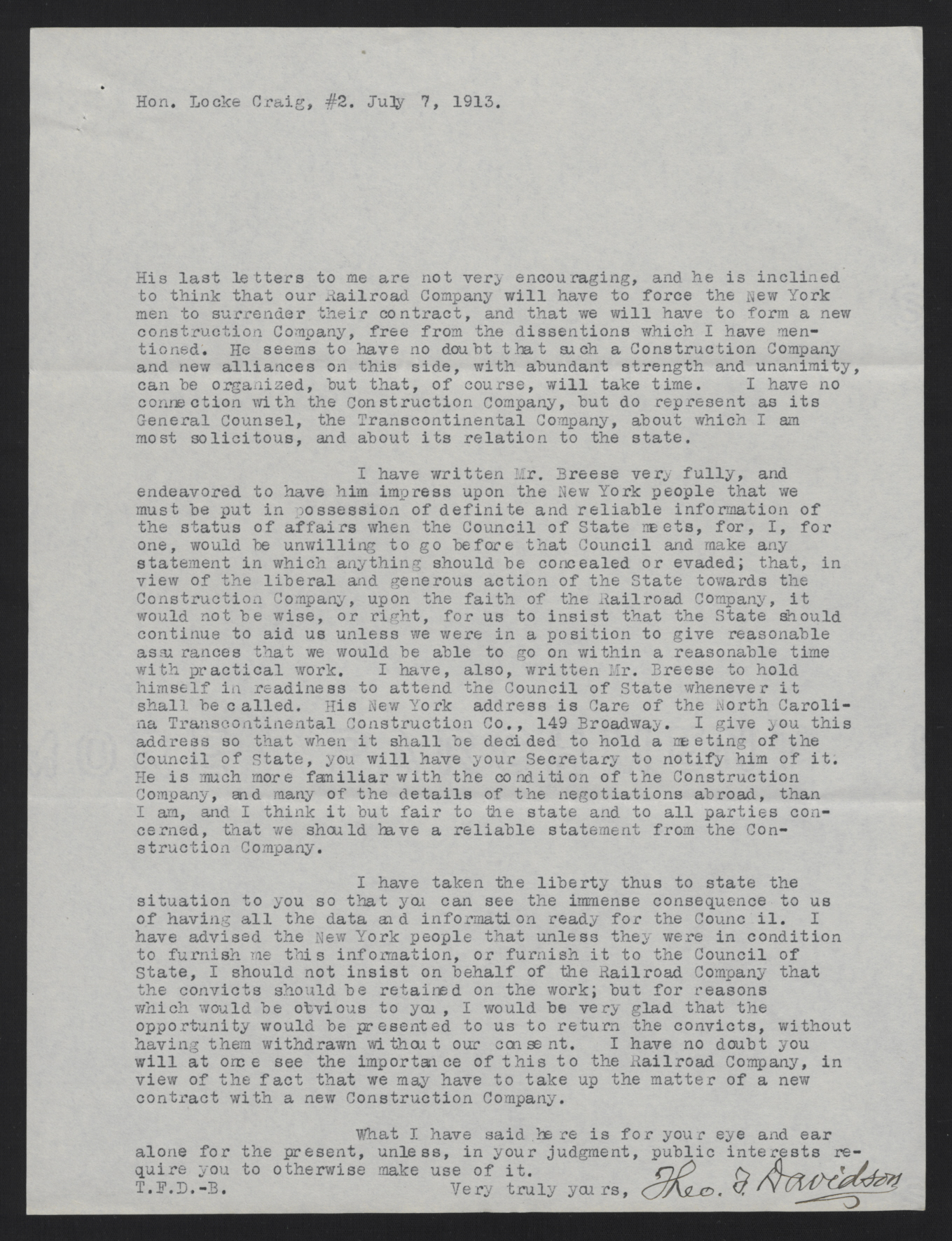 Letter from Davidson to Craig, July 7, 1913, page 2