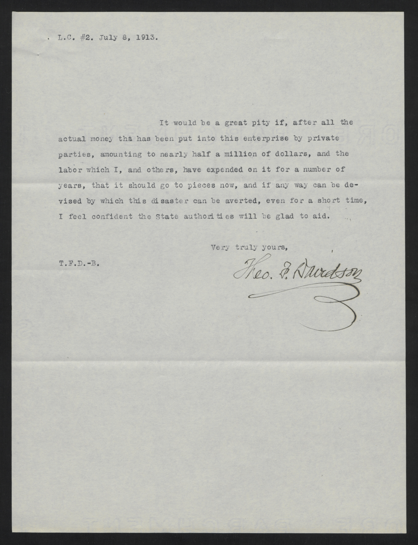 Letter from Davidson to Craig, July 8, 1913, page 2