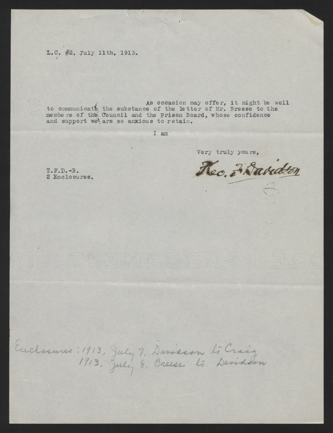 Letter from Davidson to Craig, July 11, 1913, page 2