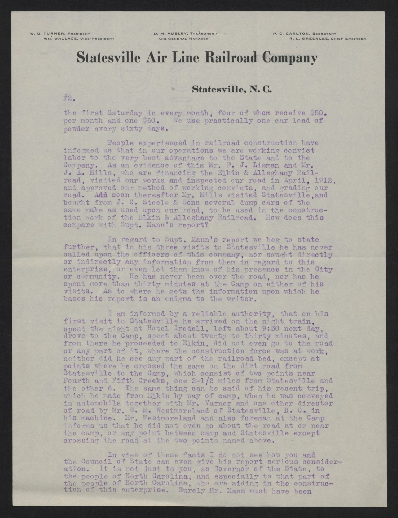 Letter from Turner to Craig, July 12, 1913 page 2