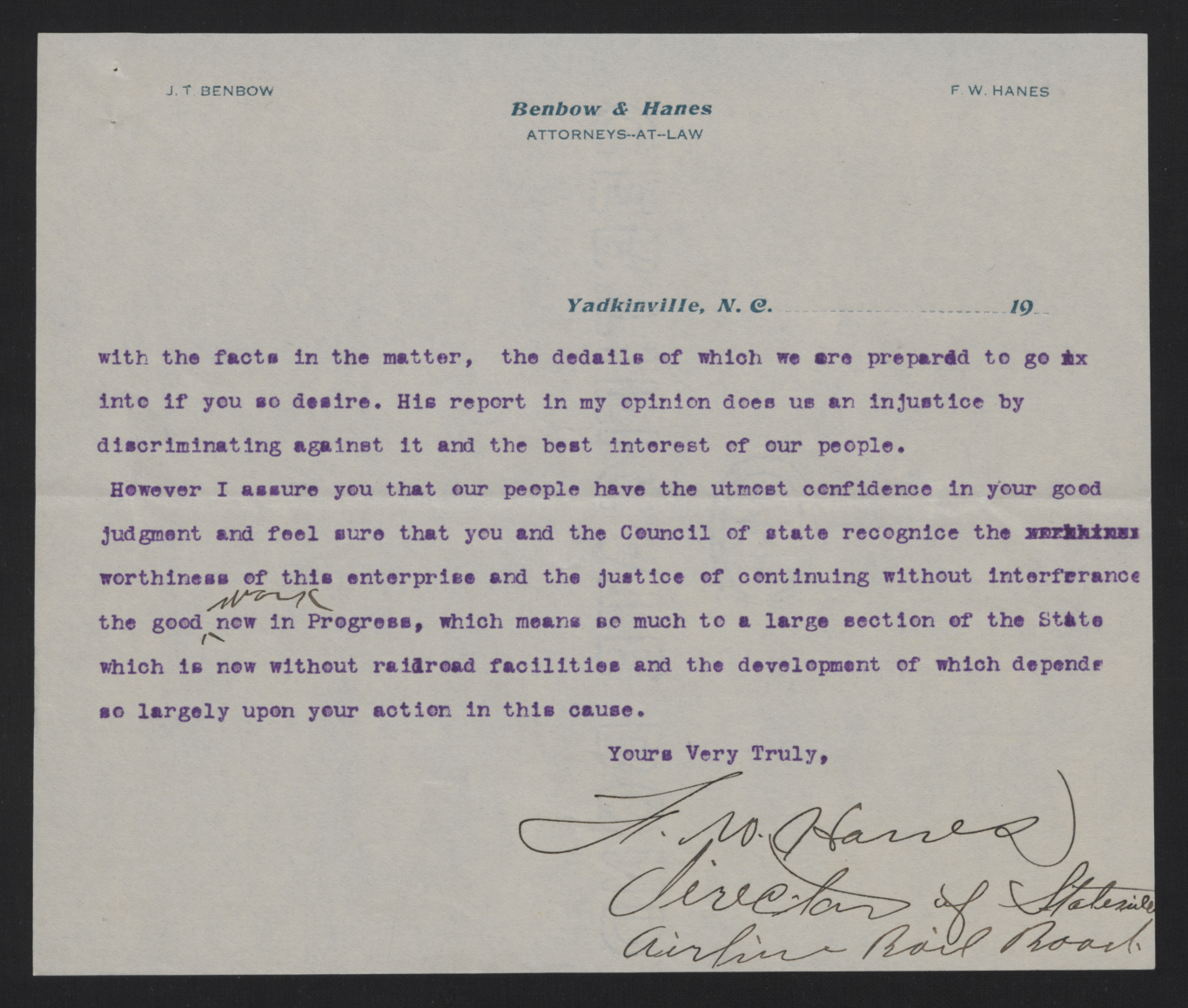 Letter from Hanes to Craig, July 14, 1913, page 2