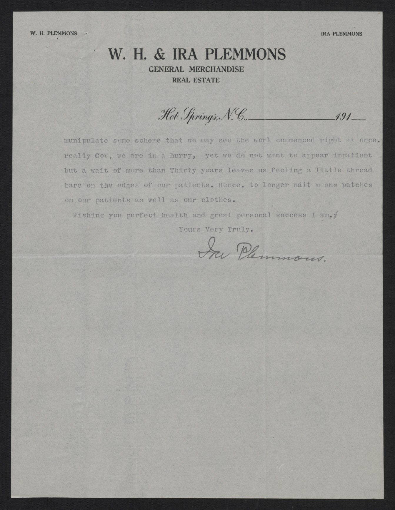 Letter from Plemmons to Craig, July 16, 1913, page 2