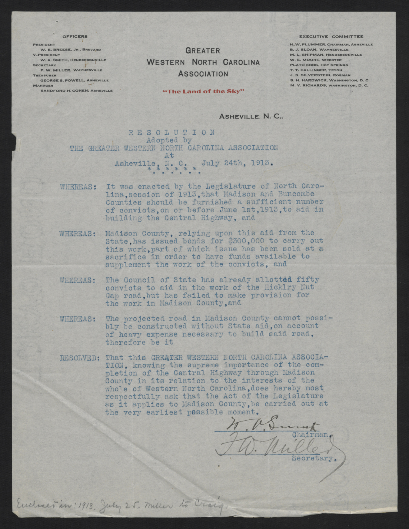 Resolution of the Greater Western North Carolina Association, July 24, 1913