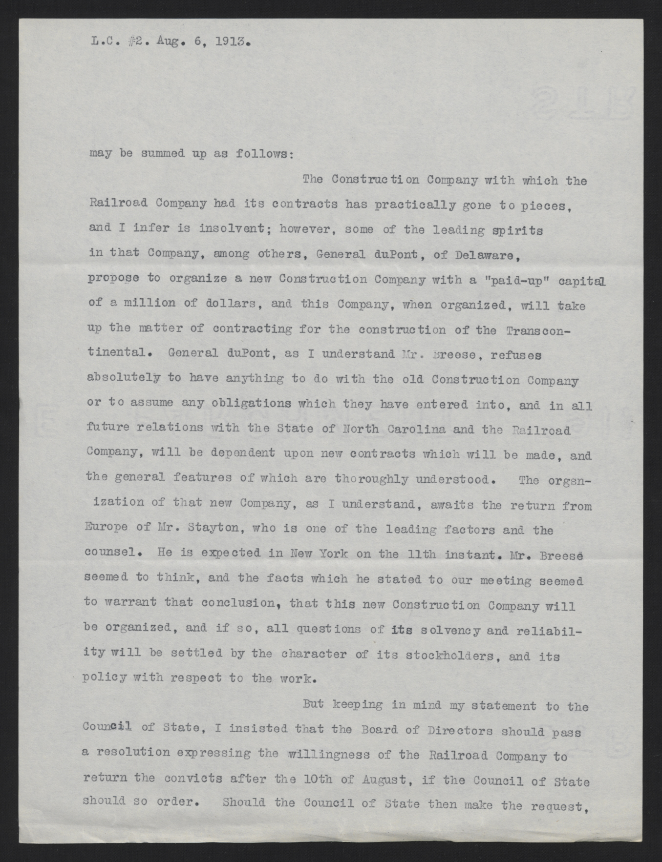 Letter from Davidson to Craig, August 6, 1913, page 2