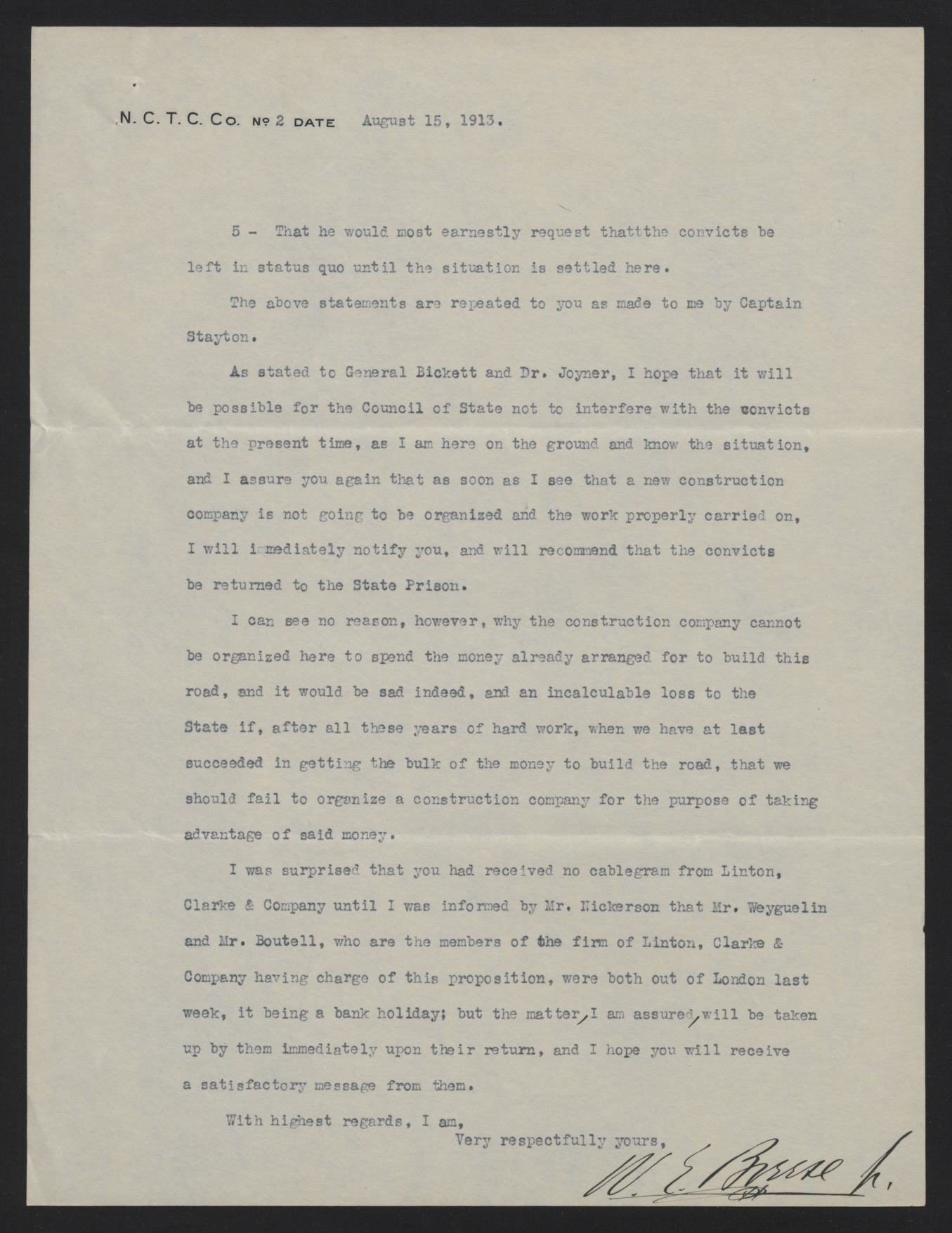 Letter from Breese to Craig, August 15, 1913, page 2