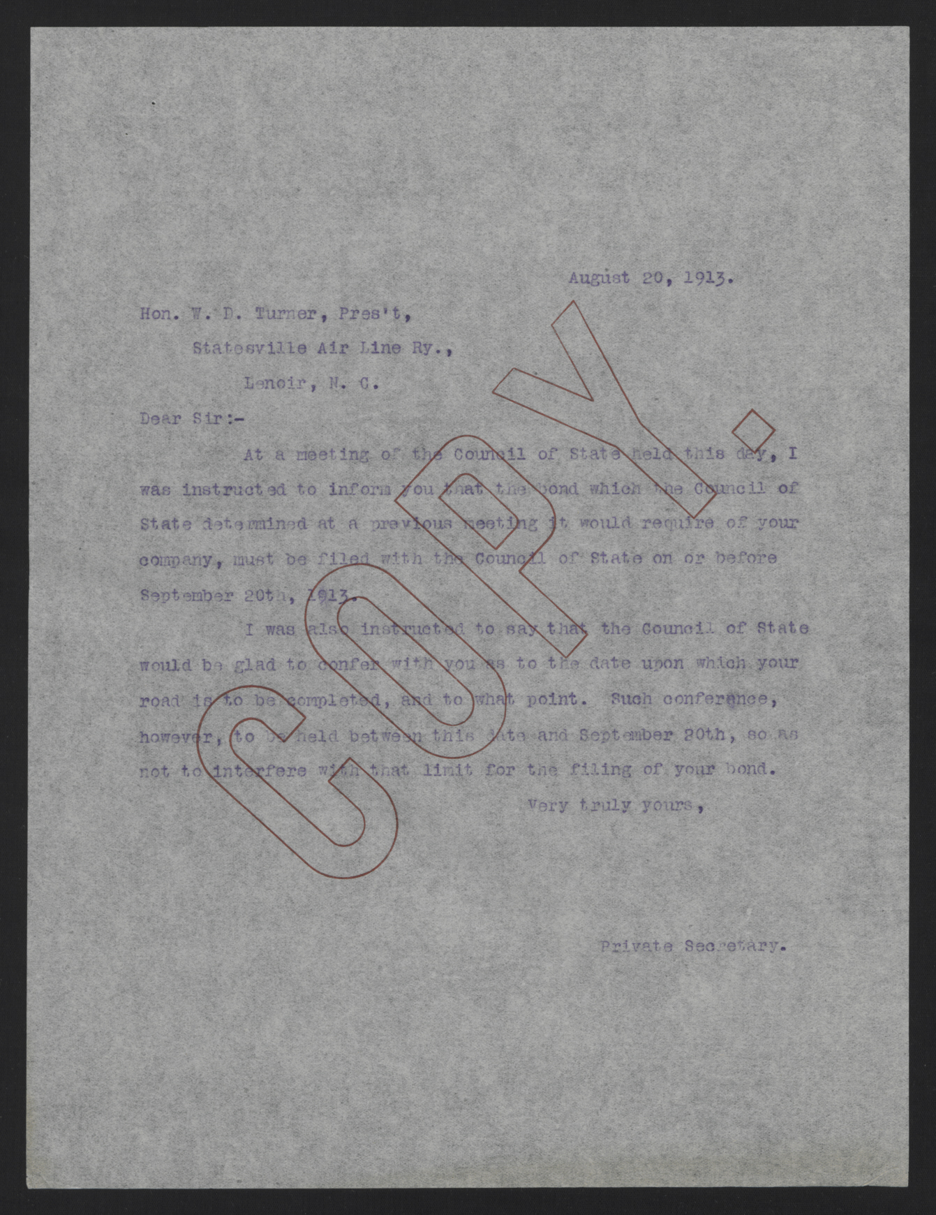 Letter from Kerr to Turner, August 20, 1913