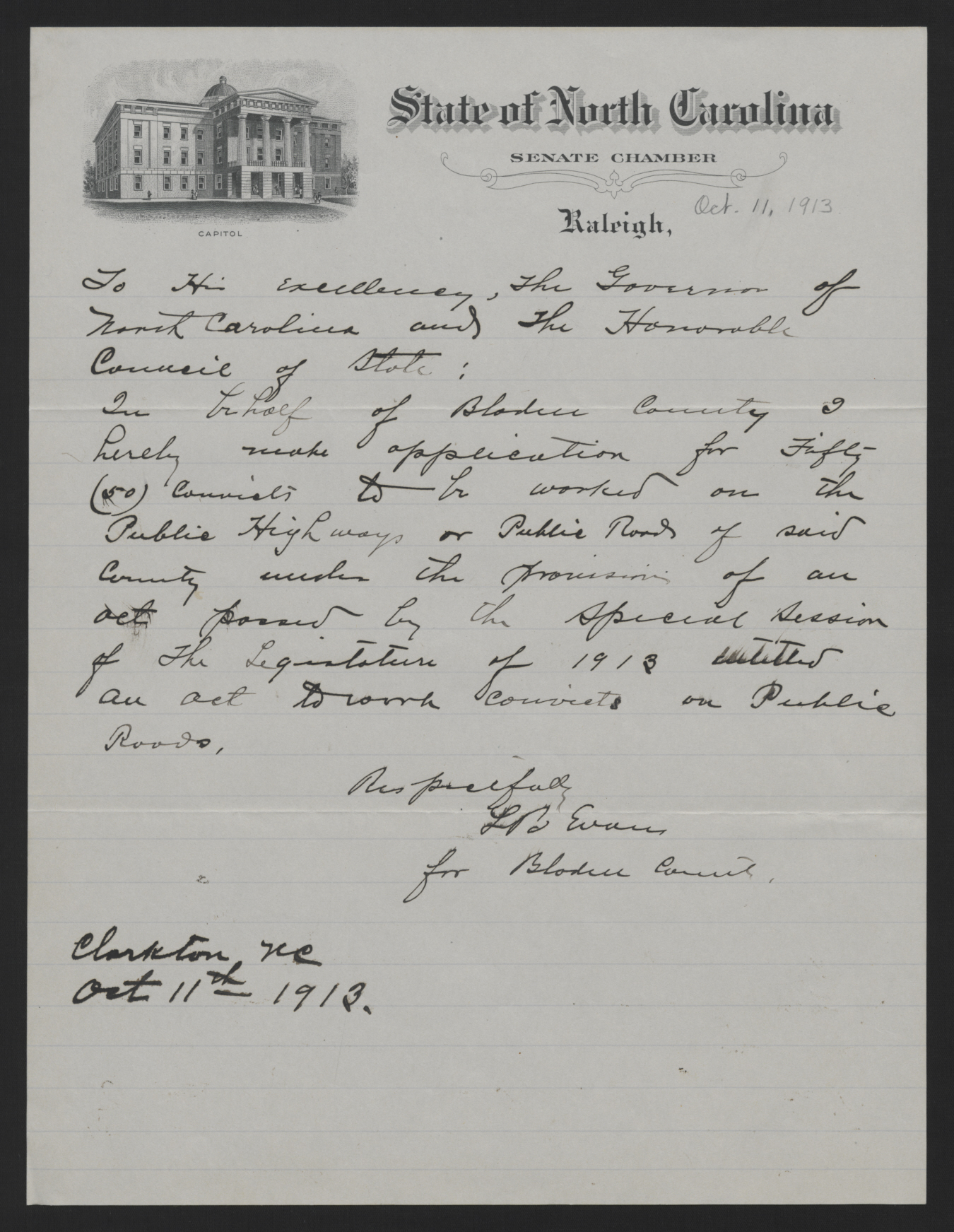 Letter from Evans to Craig, October 11, 1913