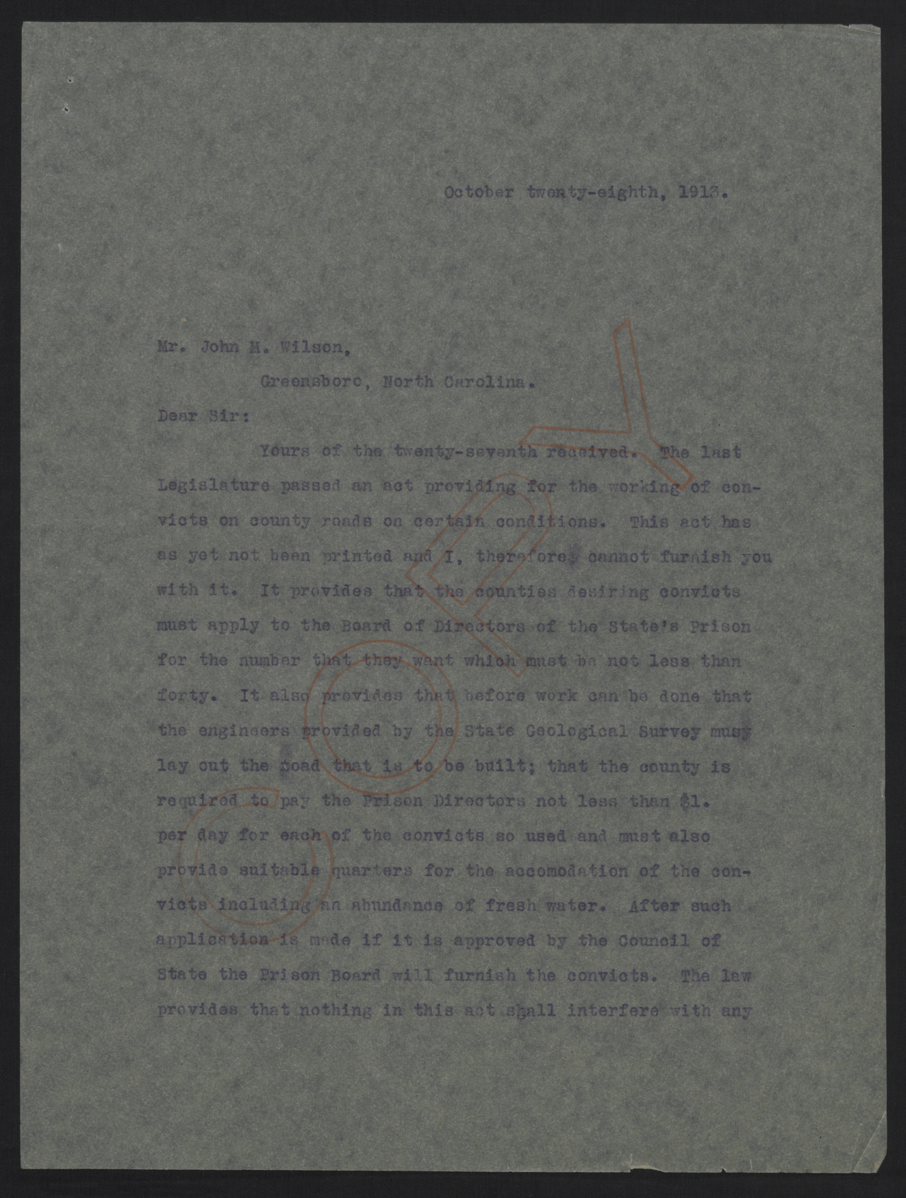 Letter from Kerr to Wilson, October 28, 1913, page 1