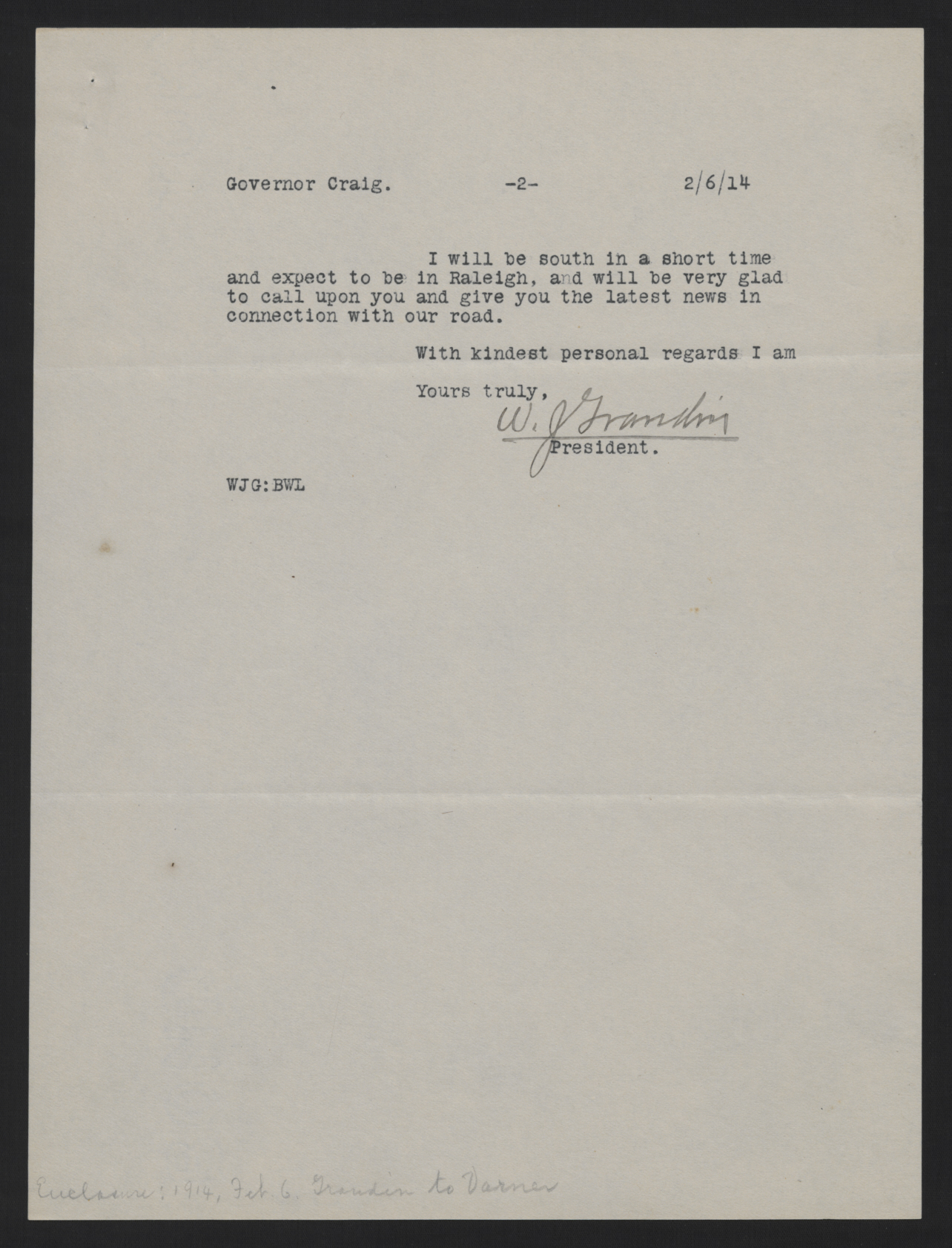 Letter from Grandin to Craig, February 6, 1914, page 2