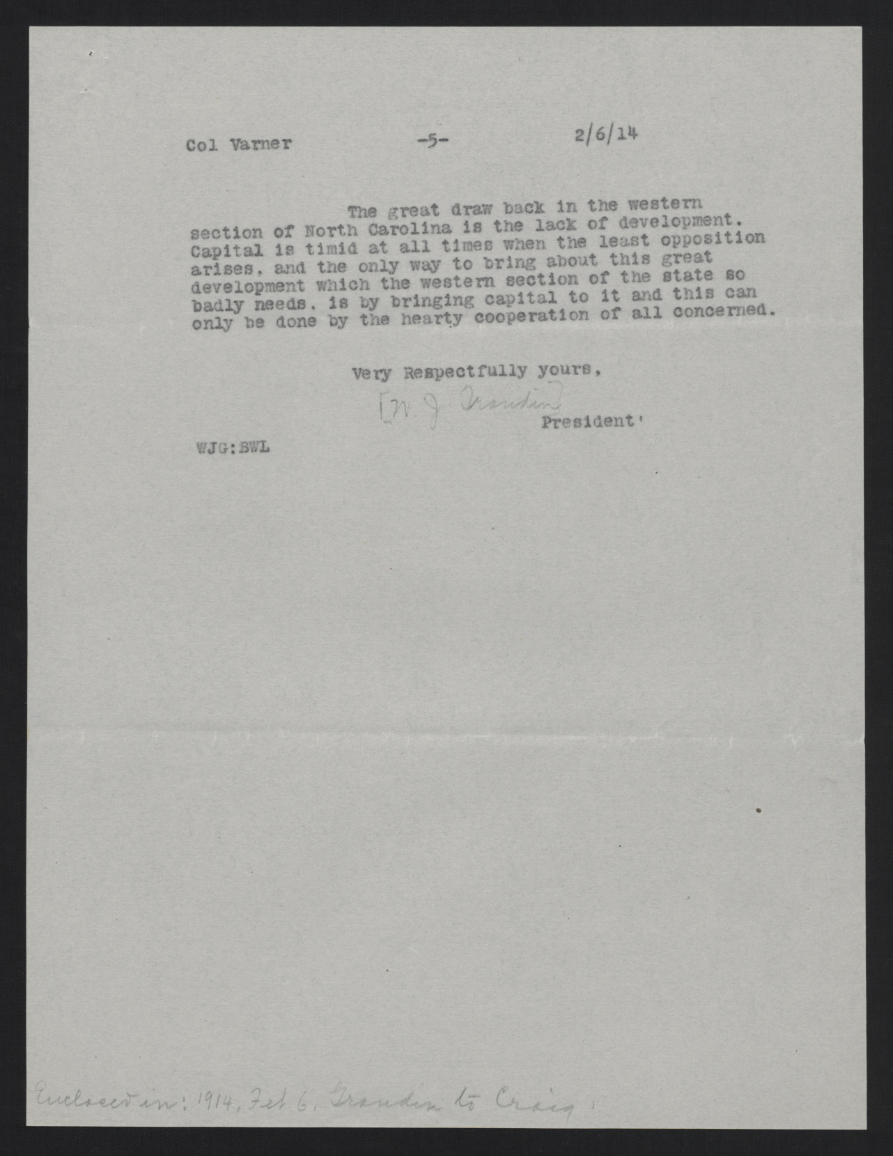 Letter from Grandin to Varner, February 6, 1914, page 5
