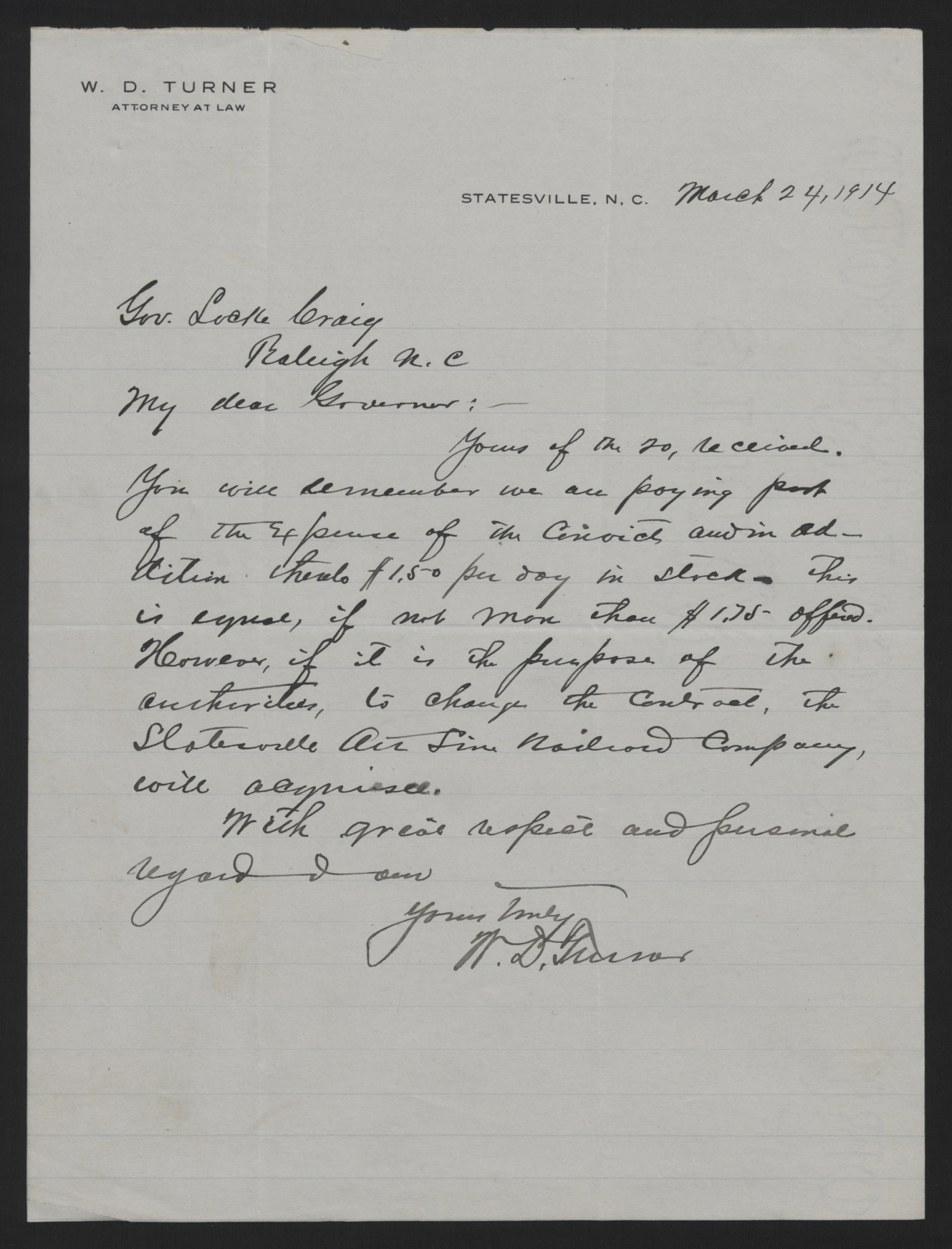 Letter from Turner to Craig, March 24, 1914