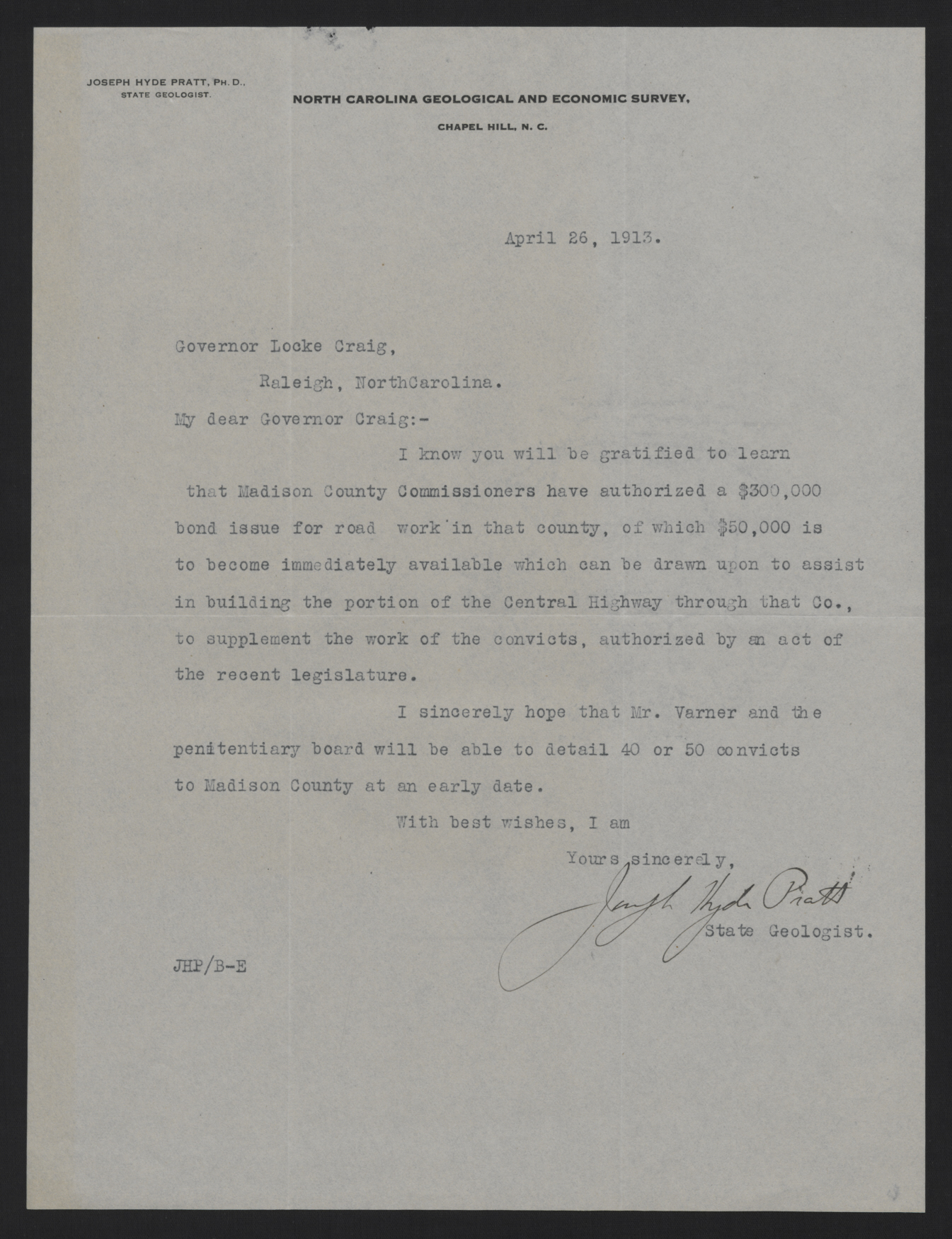 Letter from Pratt to Craig, April 26, 1913