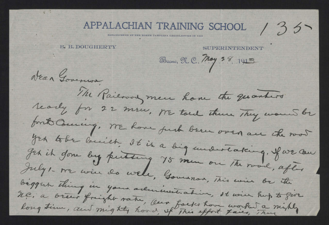 Letter from Dougherty to Craig, May 28, 1913, page 1