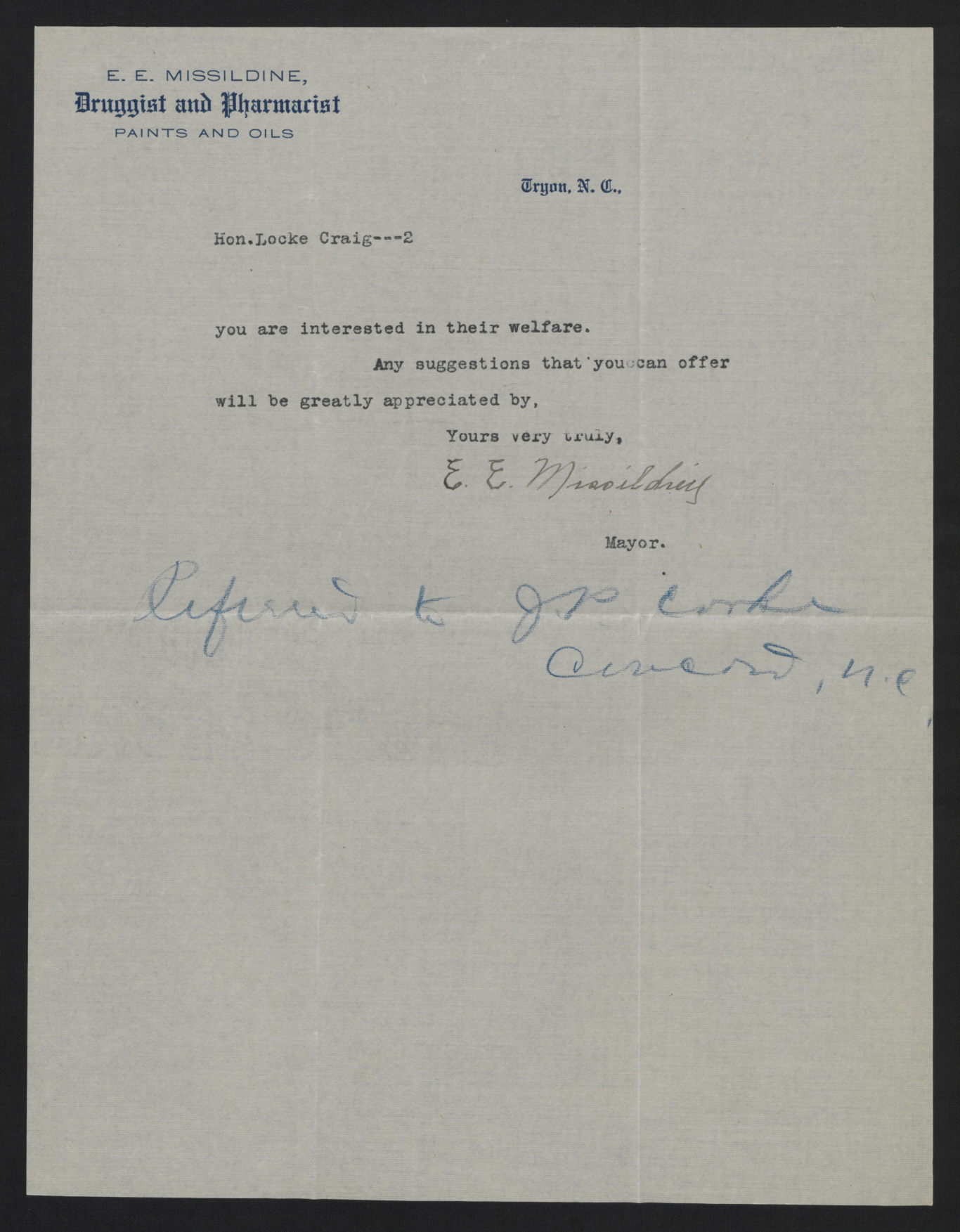 Letter from Missildine to Craig, May 1913, page 2