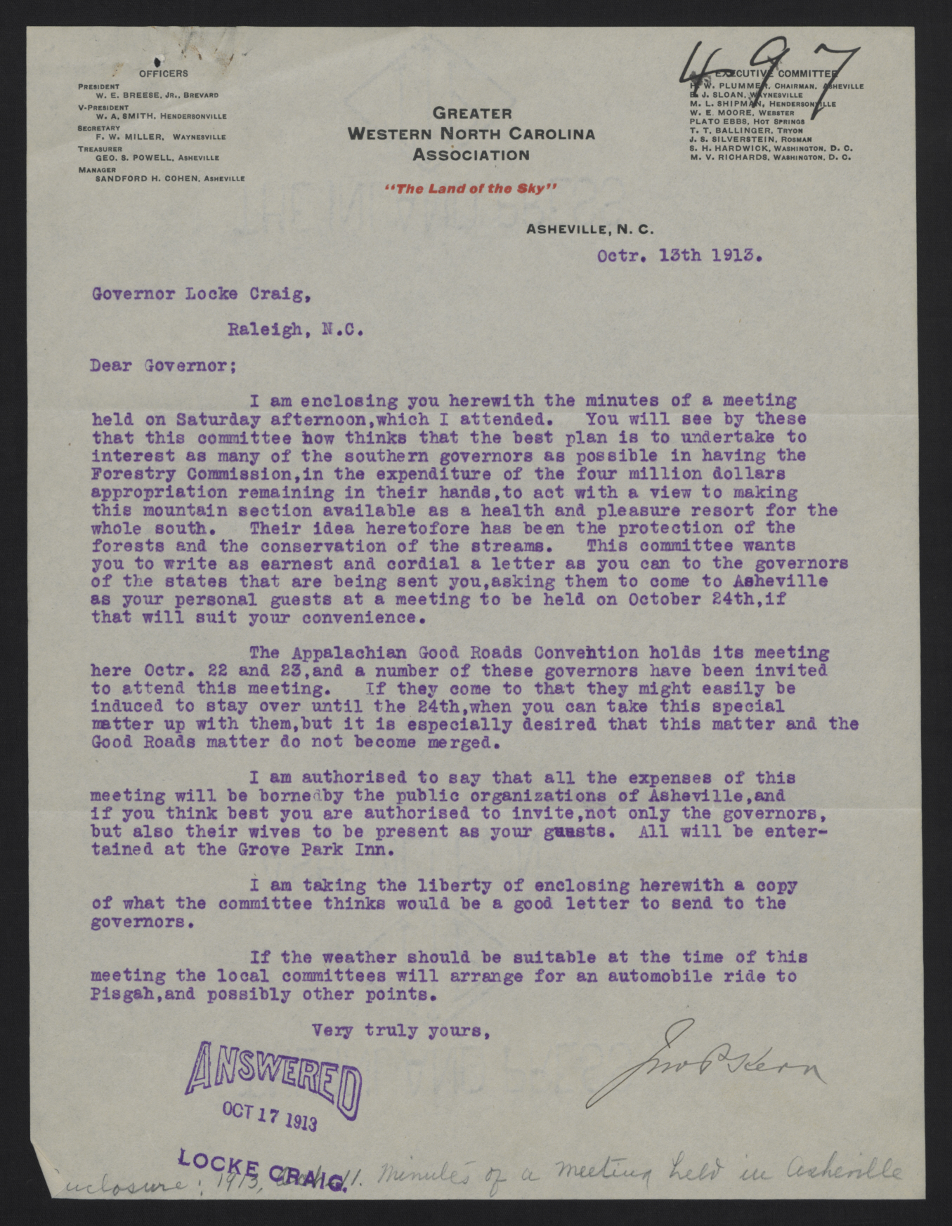 Letter from Kerr to Craig, October 13, 1913