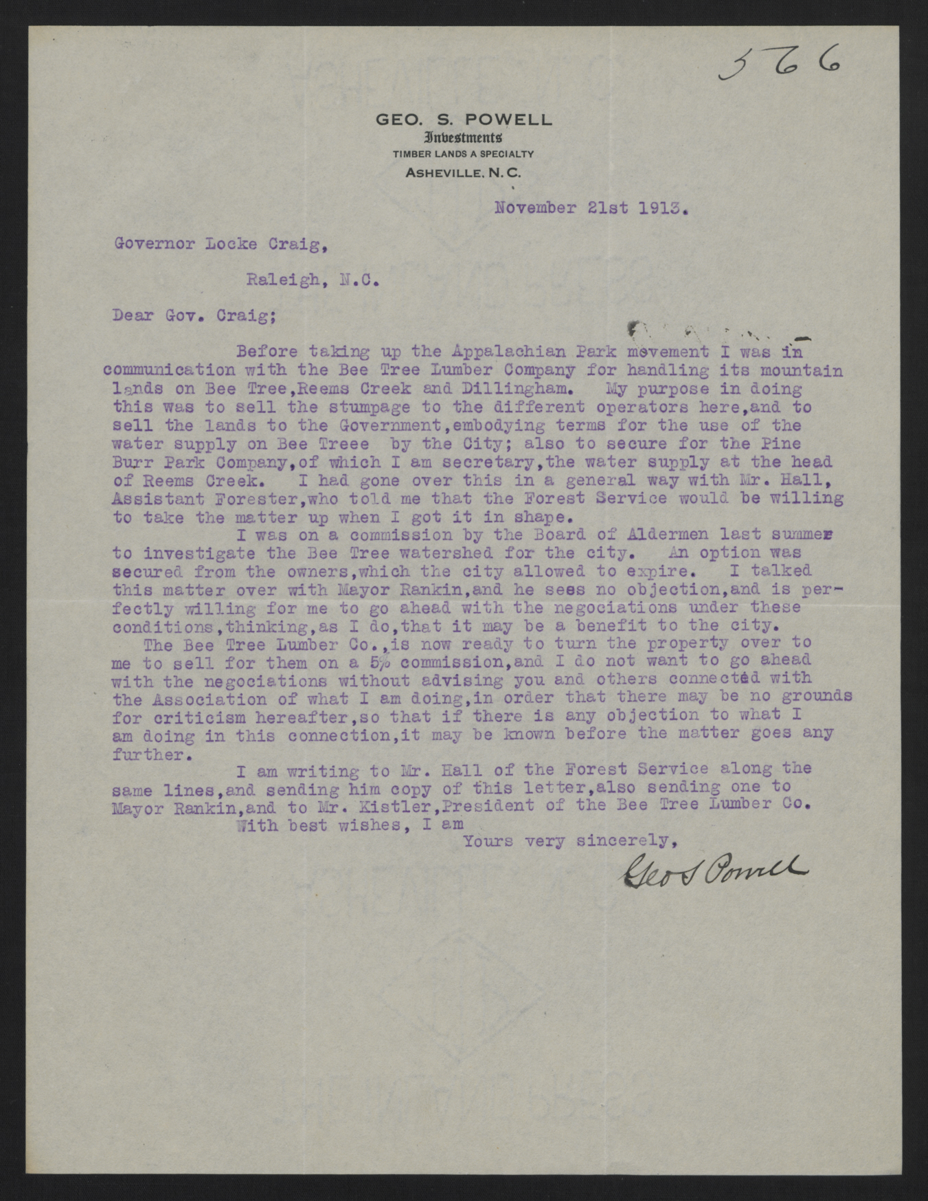 Letter from Powell to Craig, November 21, 1913