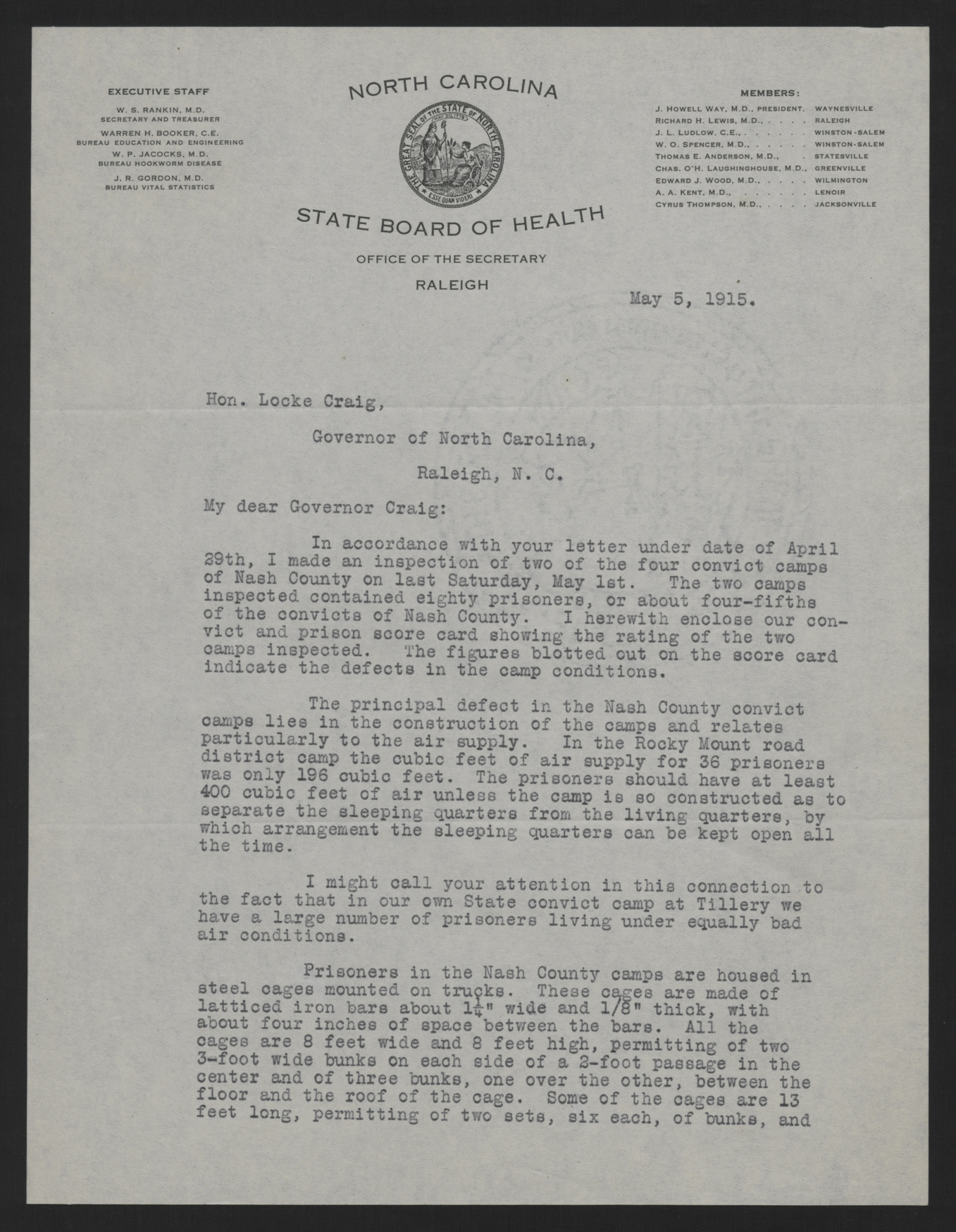 Letter from Rankin to Craig, May 5, 1915, page 1