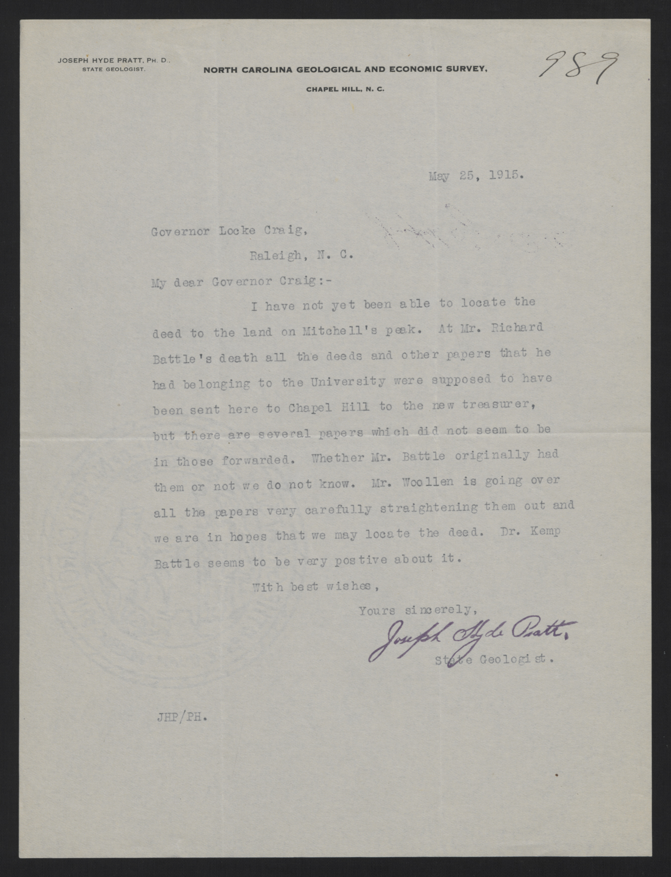 Letter from Pratt to Craig, May 25, 1915