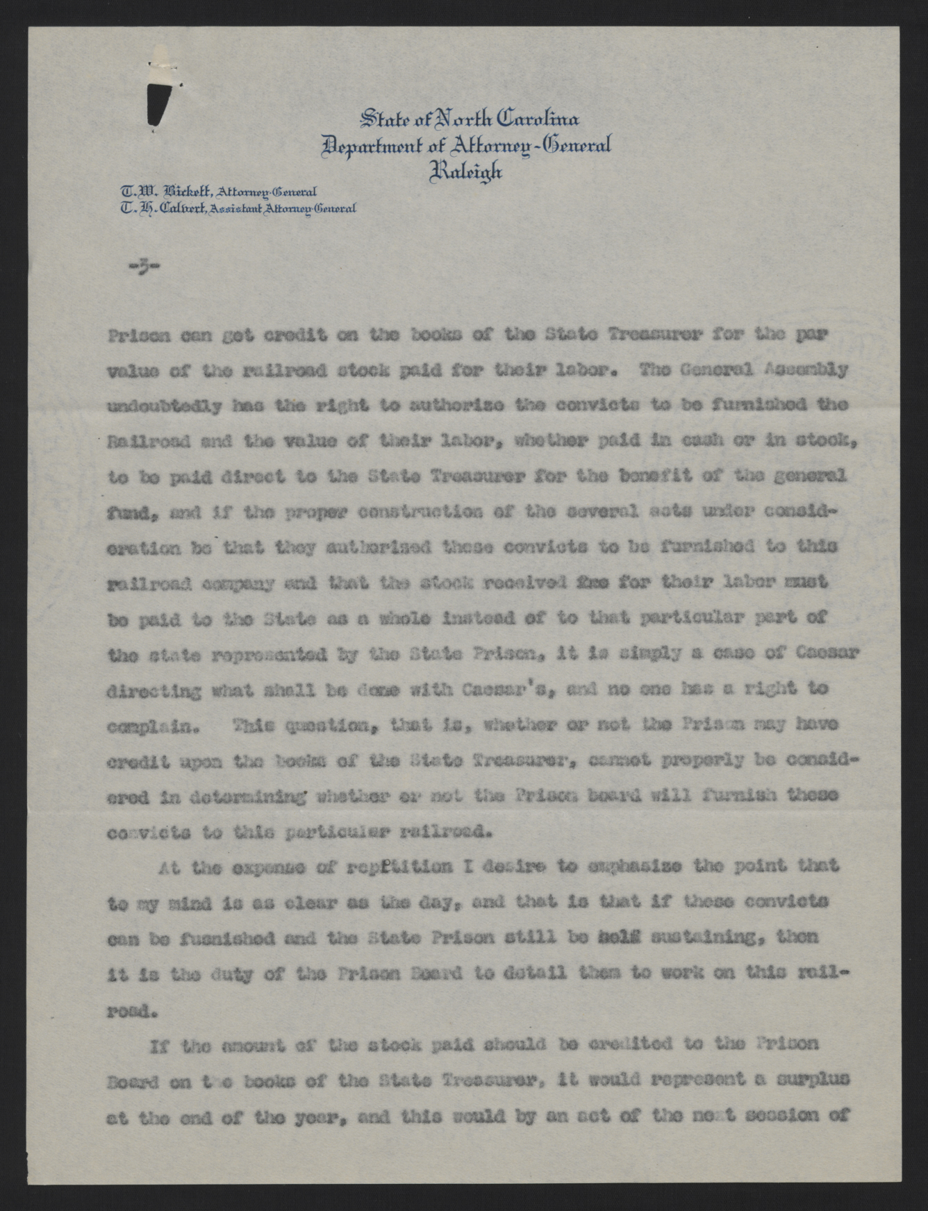 Letter from Bickett to Varner and Lacy, June 10, 1915, page 3
