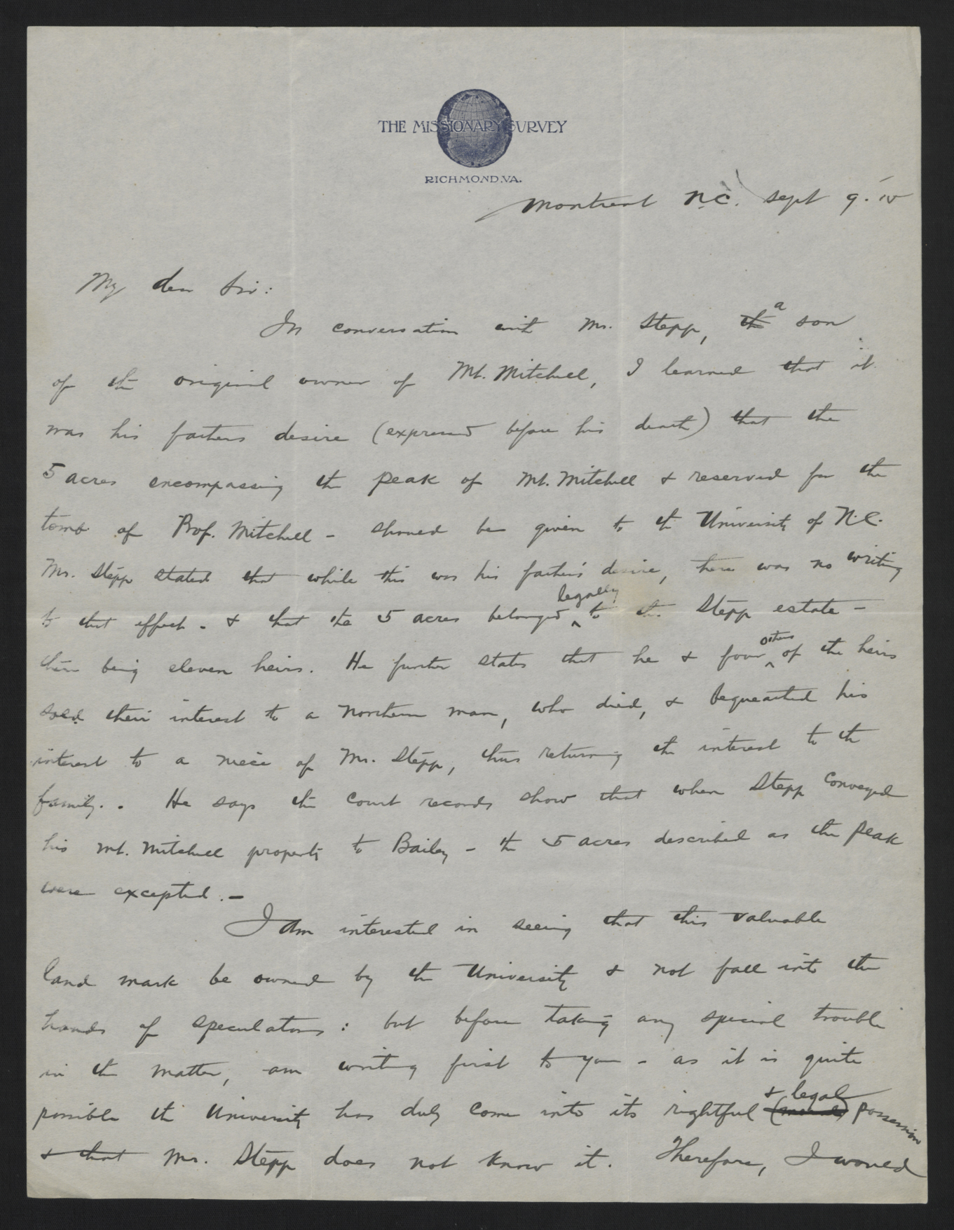 Letter from Smith to Graham, September 9, 1915, page 1