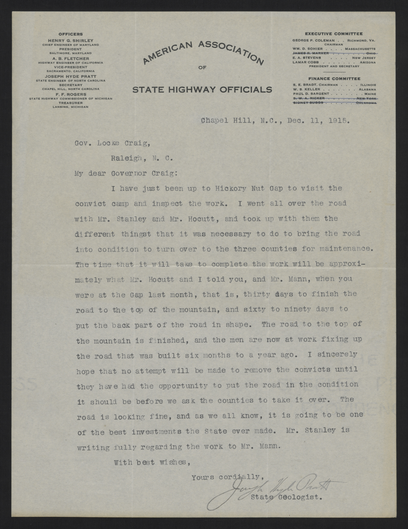 Letter from Pratt to Craig, December 11, 1915